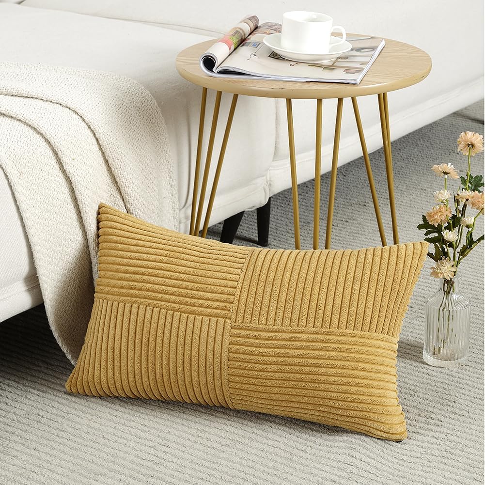 Fancy Homi Fundas de almohada decorativas lumbares de color amarillo mostaza de 12 x 20 pulgadas para sala de estar, sofá cama, estilo rústico