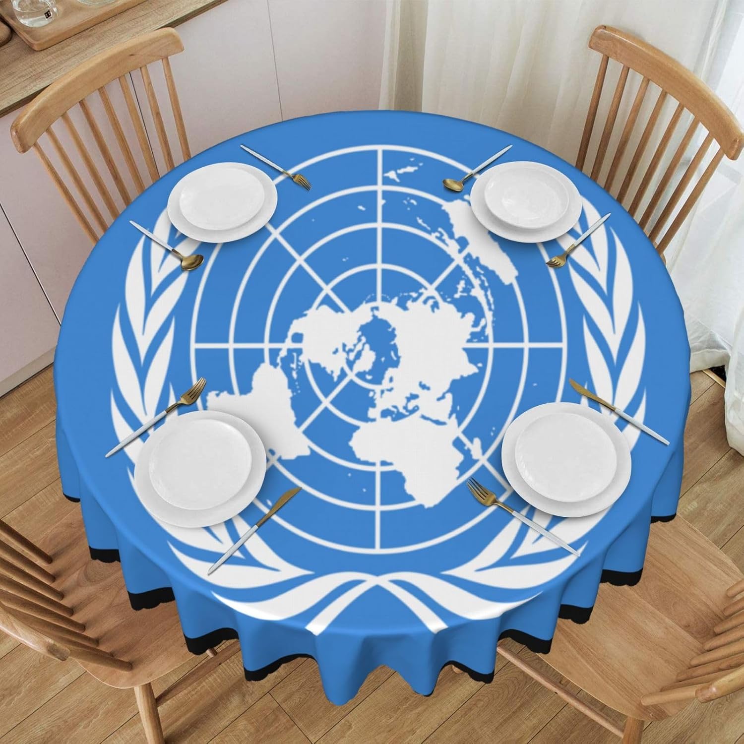 Mantel redondo Love United Nations Flag Heart Picnic Holiday Party Cena, 60 pulgadas
