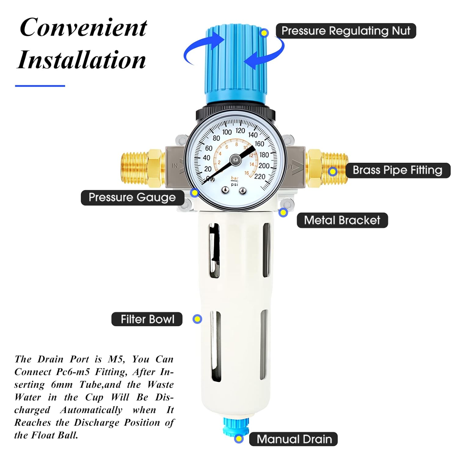TAILONZ PNEUMATIC 14 pulgada NPT 220 PSI Sistema de secado de aire de alta presión de drenaje semiautomático Filtro de aire de partículas, filtro de