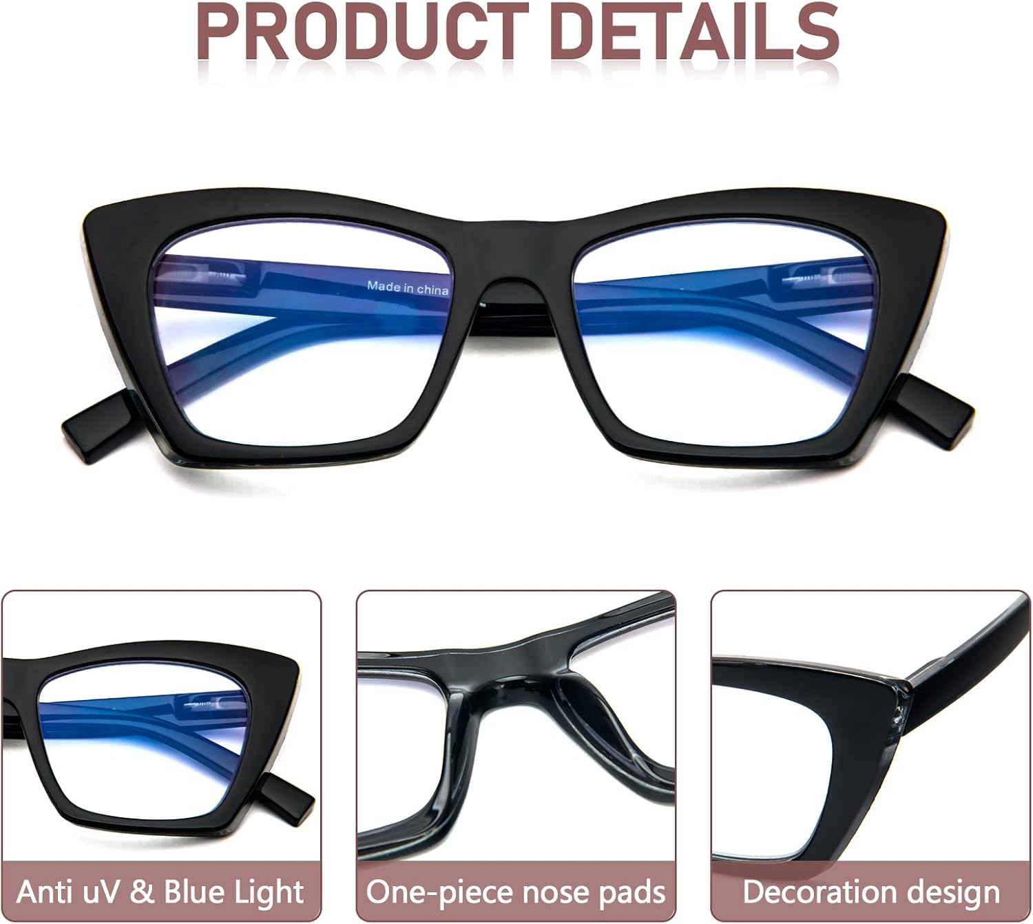 MMOWW Oversized Square Reading Glasses Fashion Cute Blue Light Blocking Computer Readers for Women 3 Pack