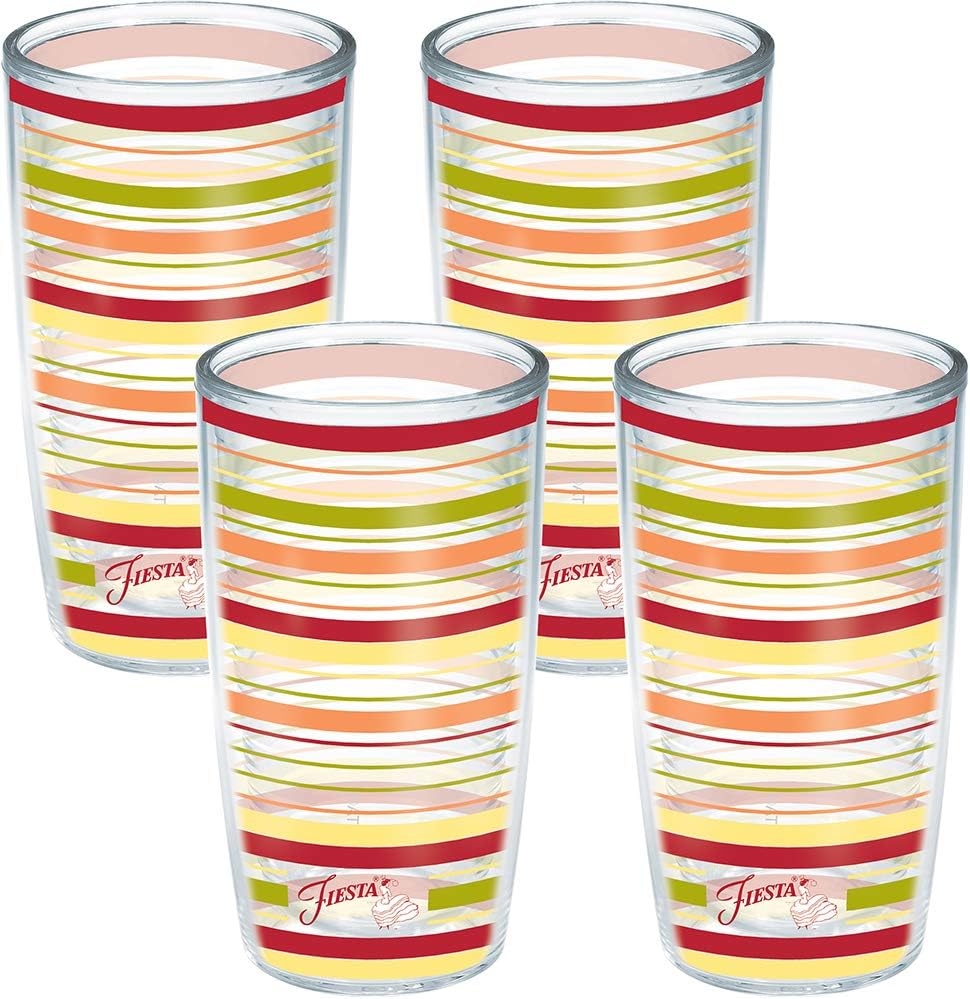 Tervis Vaso aislado Fiesta de doble pared hecho en Estados Unidos mantiene las bebidas frías y calientes, 16 onzas, paquete de 4, rayas soleadas