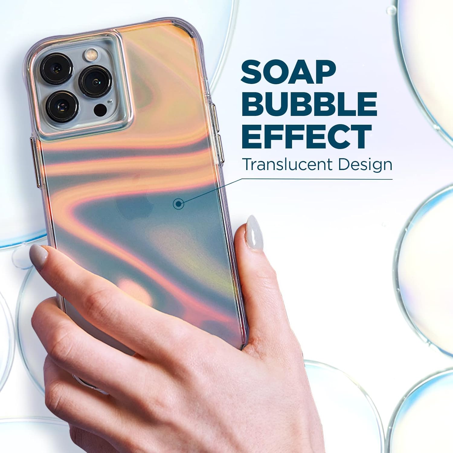 Case-Mate – Funda Soap Bubble para iPhone 13 Pro con diseño iridiscente, protección contra caídas de 10 pies, 6.1 pulgadas