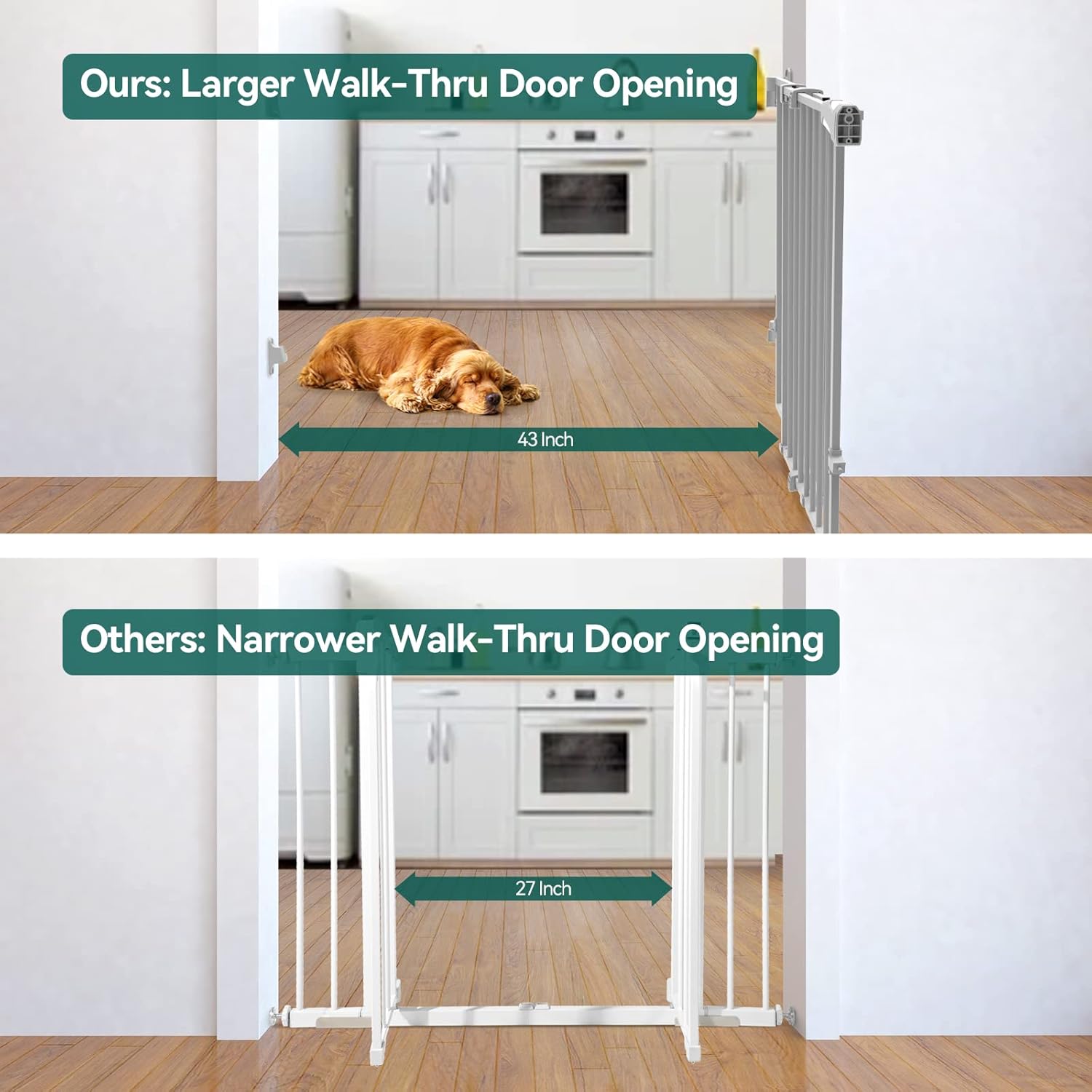 Babelio Puerta extra alta para bebéperro de 34 pulgadas con diseño sin umbral, puerta de seguridad de cierre automático de 26-43 pulgadas para