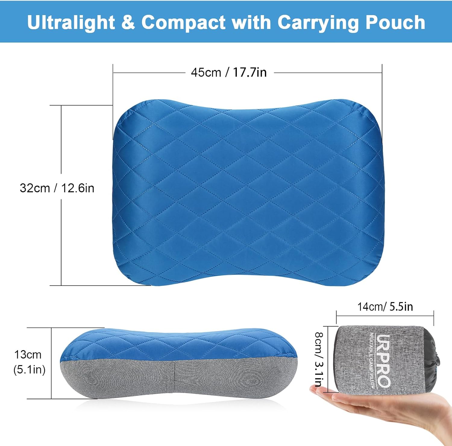 Almohada inflable ultraligera de viaje para acampar con funda suave lavable, compresible, compacta, cómoda, ergonómica, almohadas inflables para