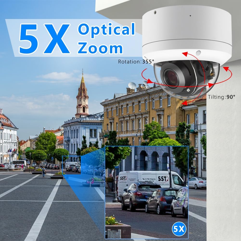 Seguridad 5.0MP H.265 POE IP PTZ Cámara, 5X 0.106-0.531 in AF Lente, IP66 impermeable exteriorinterior cámara domo de red a prueba de vandalismo,