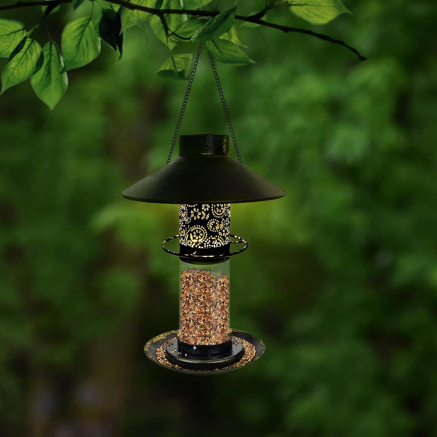 MIXXIDEA Comedero solar para pájaros silvestres, resistente al agua, alimentador de pájaros con energía solar, farol de jardín, comederos para