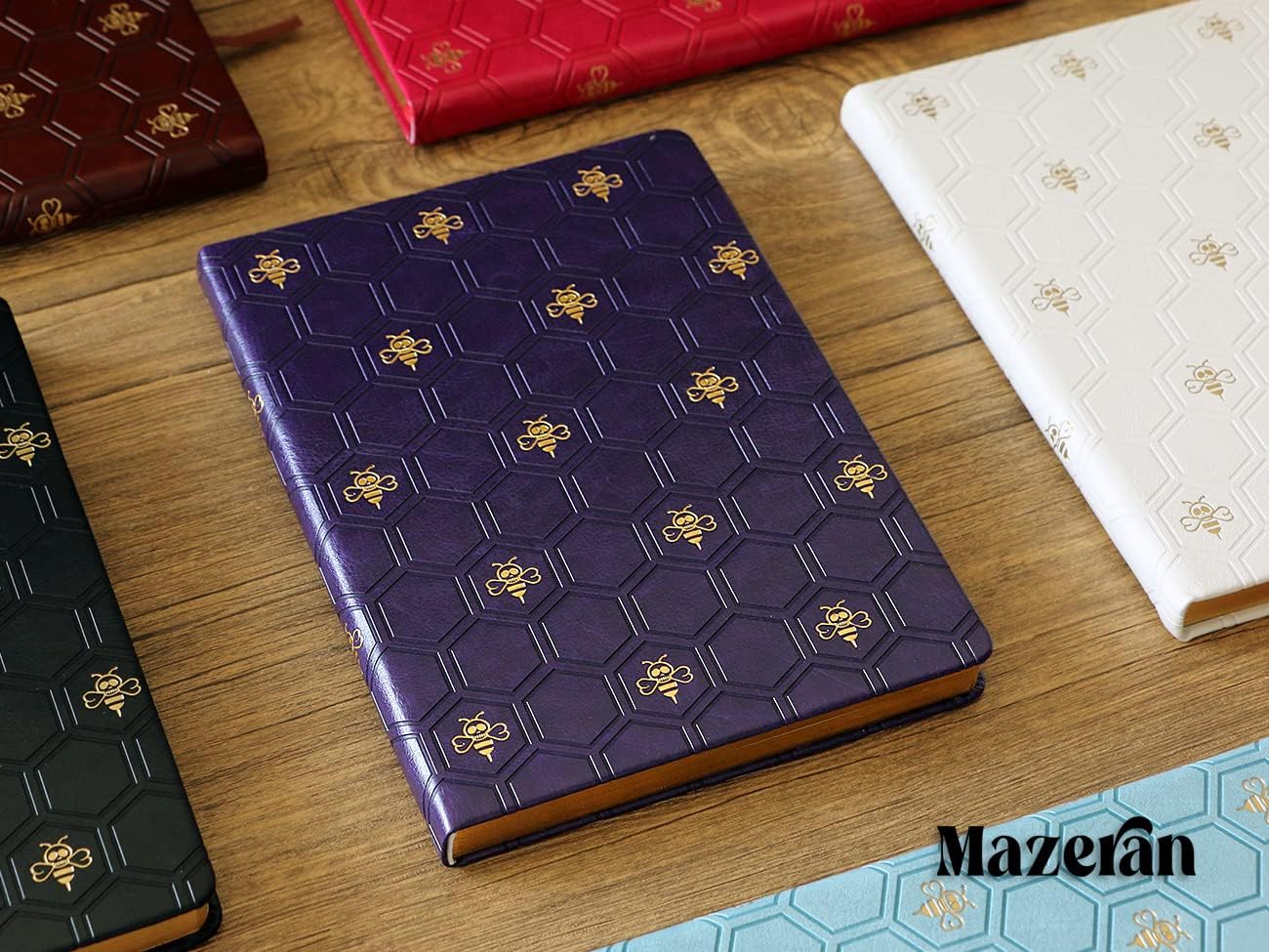Mazeran Diario de cuero con tapa de abeja, con diseño de calavera y abeja, tamaño A5, 256 páginas, rayado, elegante, sello dorado, manual personal