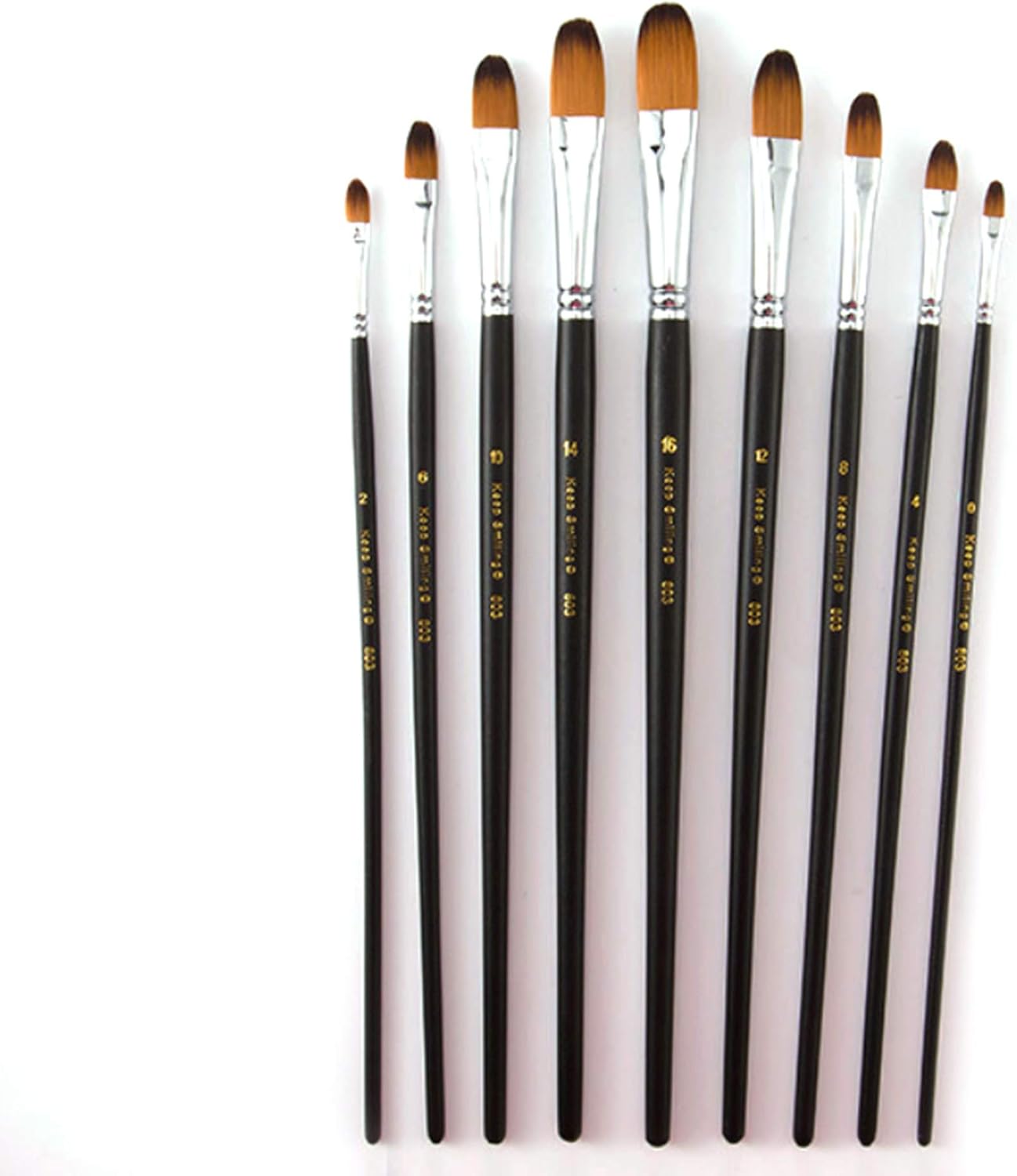 Filbert Juego de 9 pinceles de pintura de mango largo, pelo sintético de calidad y mango de madera para pintura al óleo acrílica de acuarela, ideal