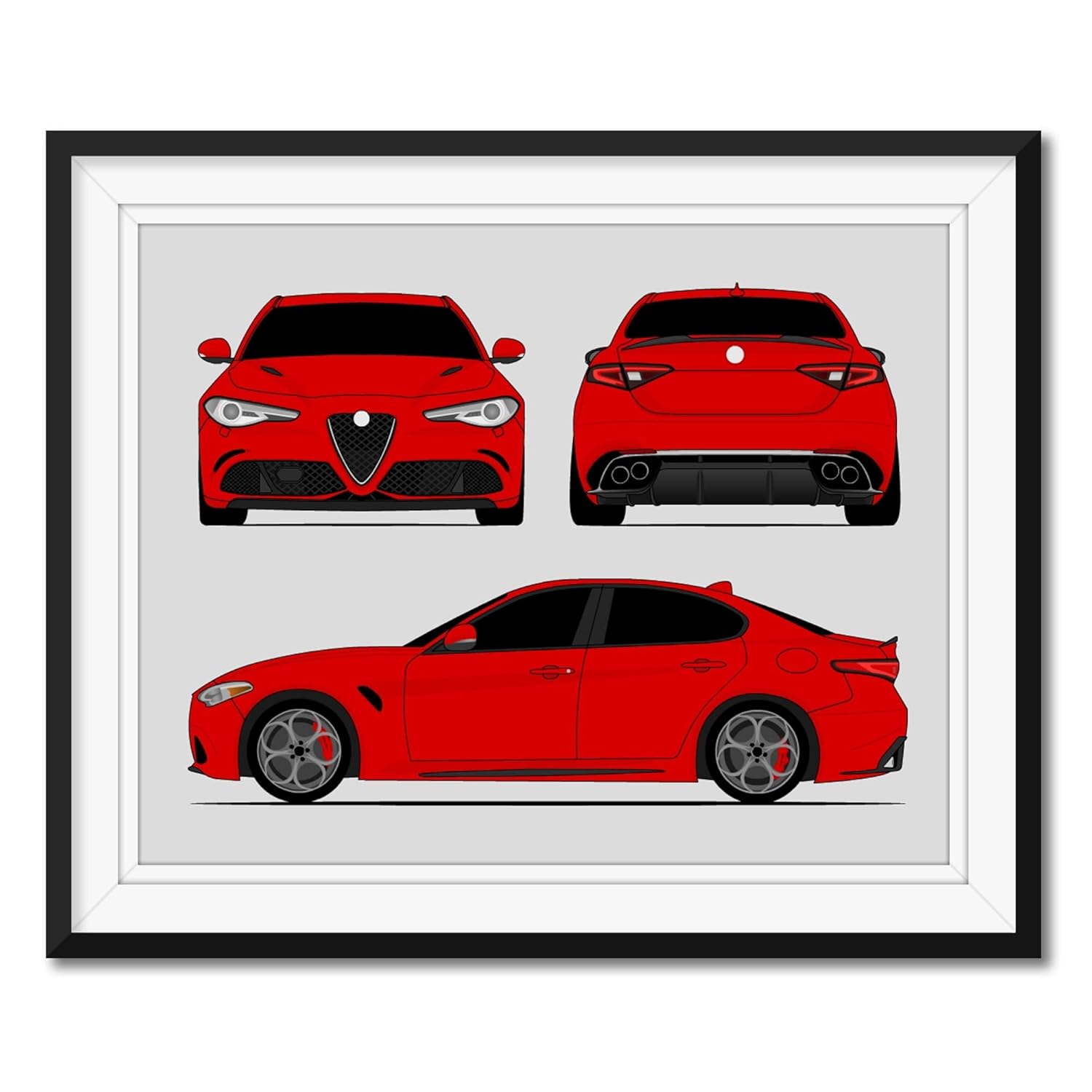 Alfa Romeo Giulia Quadrifoglio 952 (2016-Present) (Front, Rear, Side) (Landscape) Inspired Poster Print Wall Art Decor Handmade (Speciale
