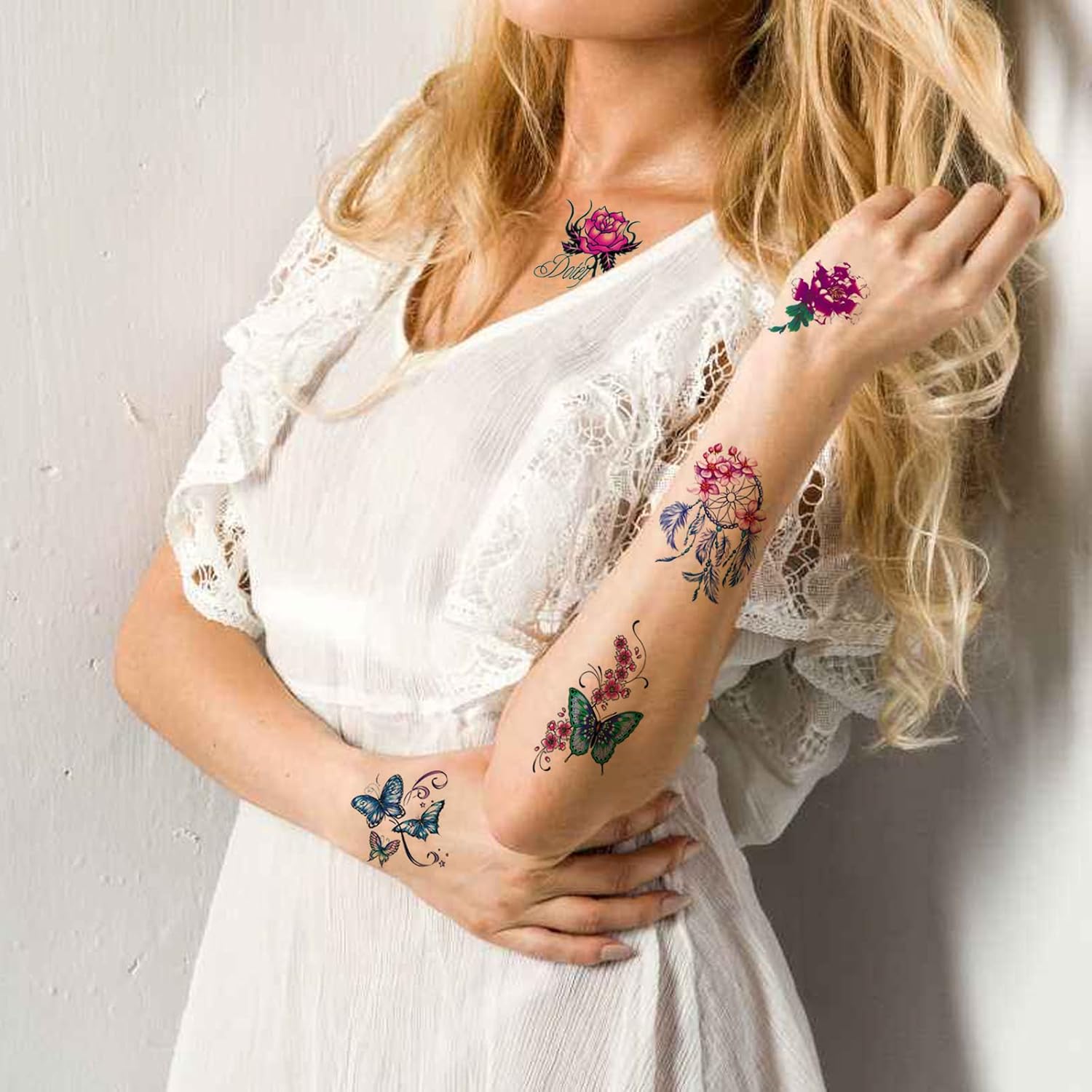 30 hojas de tatuajes temporales de rosas para mujeres y niñas, 3D de flores de mariposa sexy, calcomanías de tatuaje falsas, impermeables, arte