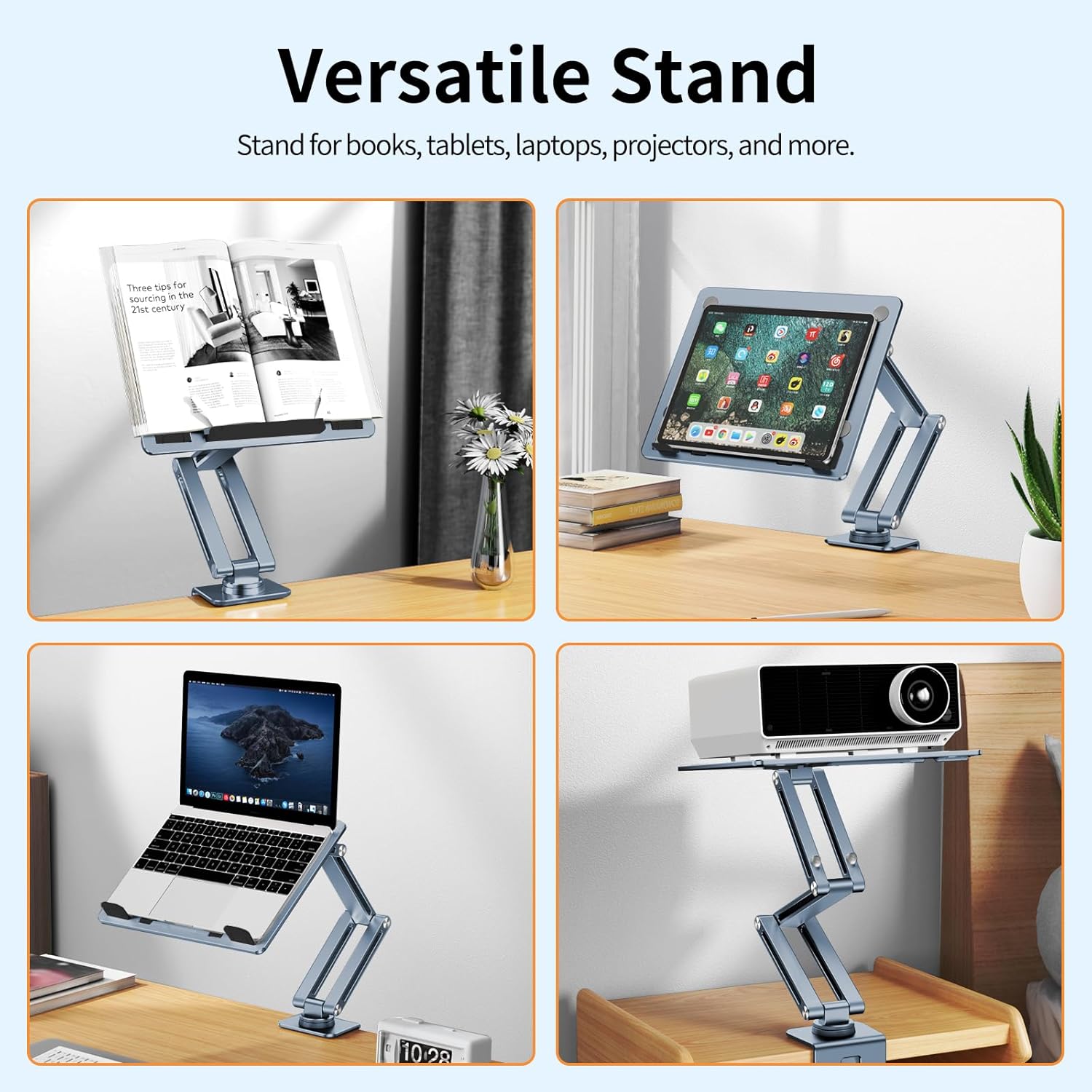 SEZQMA Soporte ajustable para libros para lectura, brazo mecánico articulado multiarticulado, soporte para libro de cocina, soporte para libro de