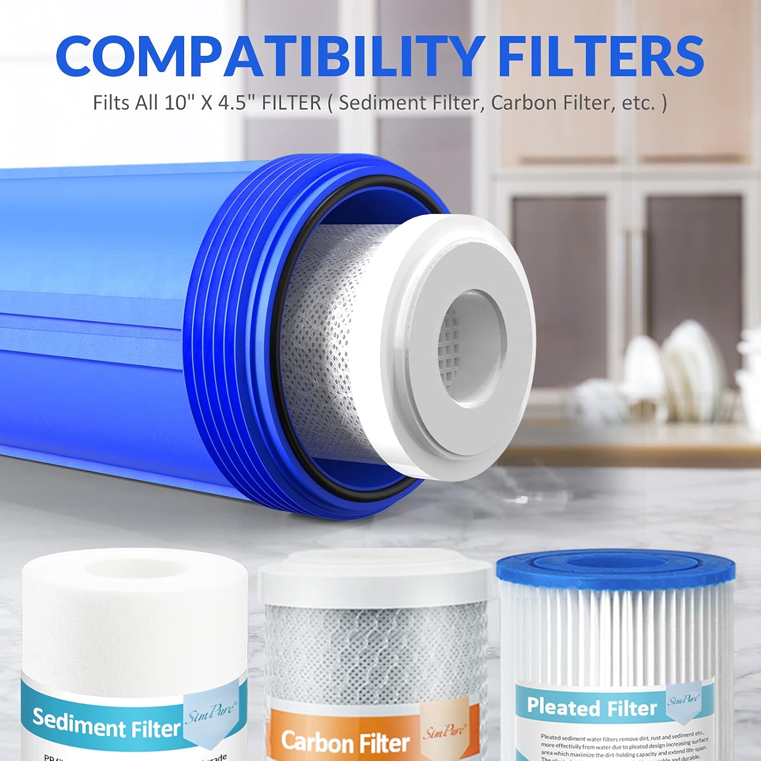 SimPure Filtro de agua de sedimentos giratorios de 40200 micrones, combinado con carcasa de filtro de agua SimPure para toda la casa, para mejores