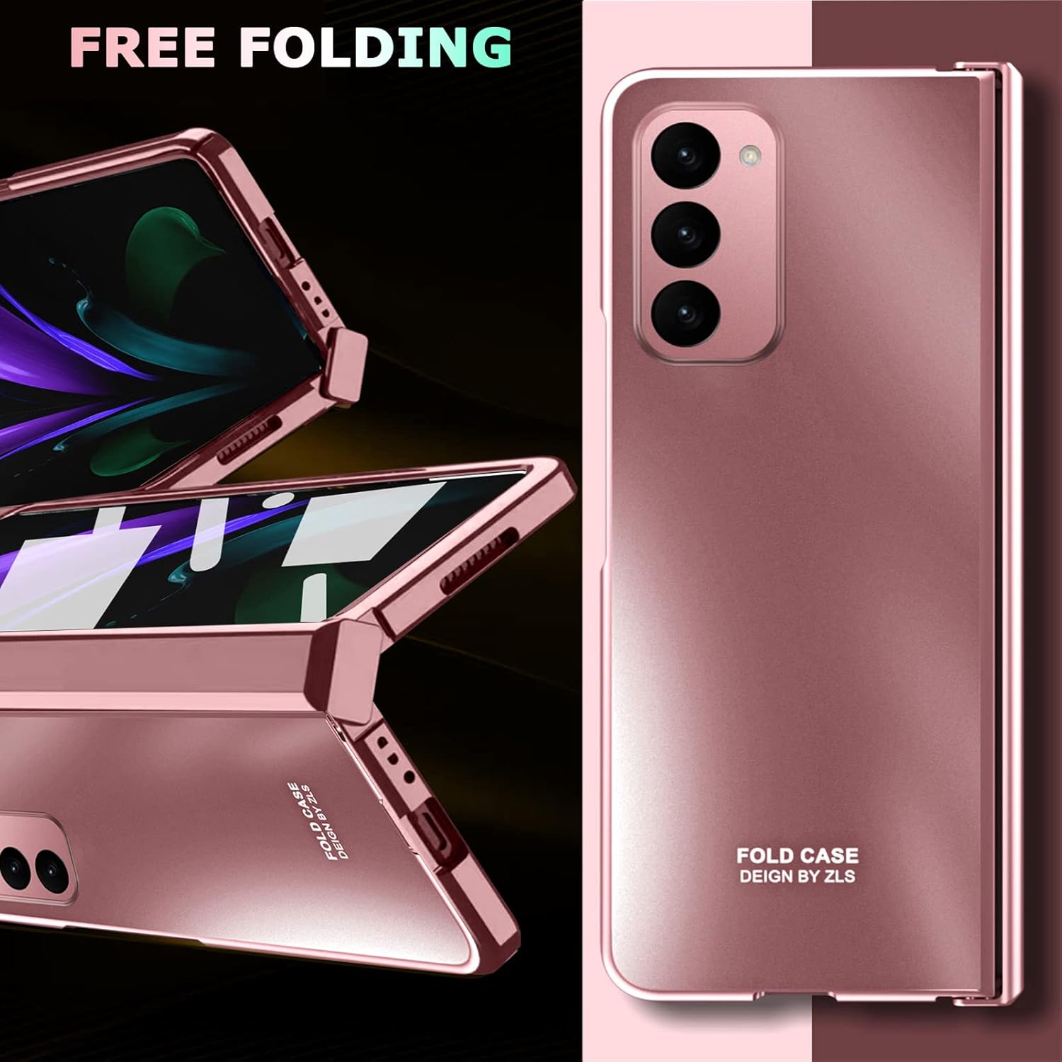 NINKI Funda compatible con Samsung Galaxy Z Fold 2 de oro rosa con protección de bisagra, funda protectora de lujo a prueba de golpes para Samsung Z
