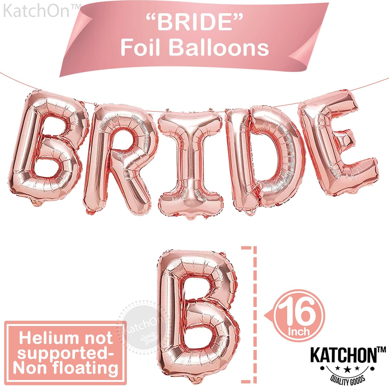 KatchOn, Juego de globos de novia de oro rosa con cortina de flecos de oro rosa iridiscente, 16 pulgadas, paquete de 17 globos de látex de novia de