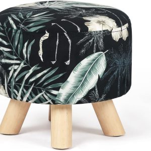 Homebeez Taburete otomano redondo de terciopelo, reposapiés pequeño con patas antideslizantes (flor azul) Homebeez Taburete otomano redondo de terciopelo, reposapiés pequeño con patas antideslizantes (flor azul)