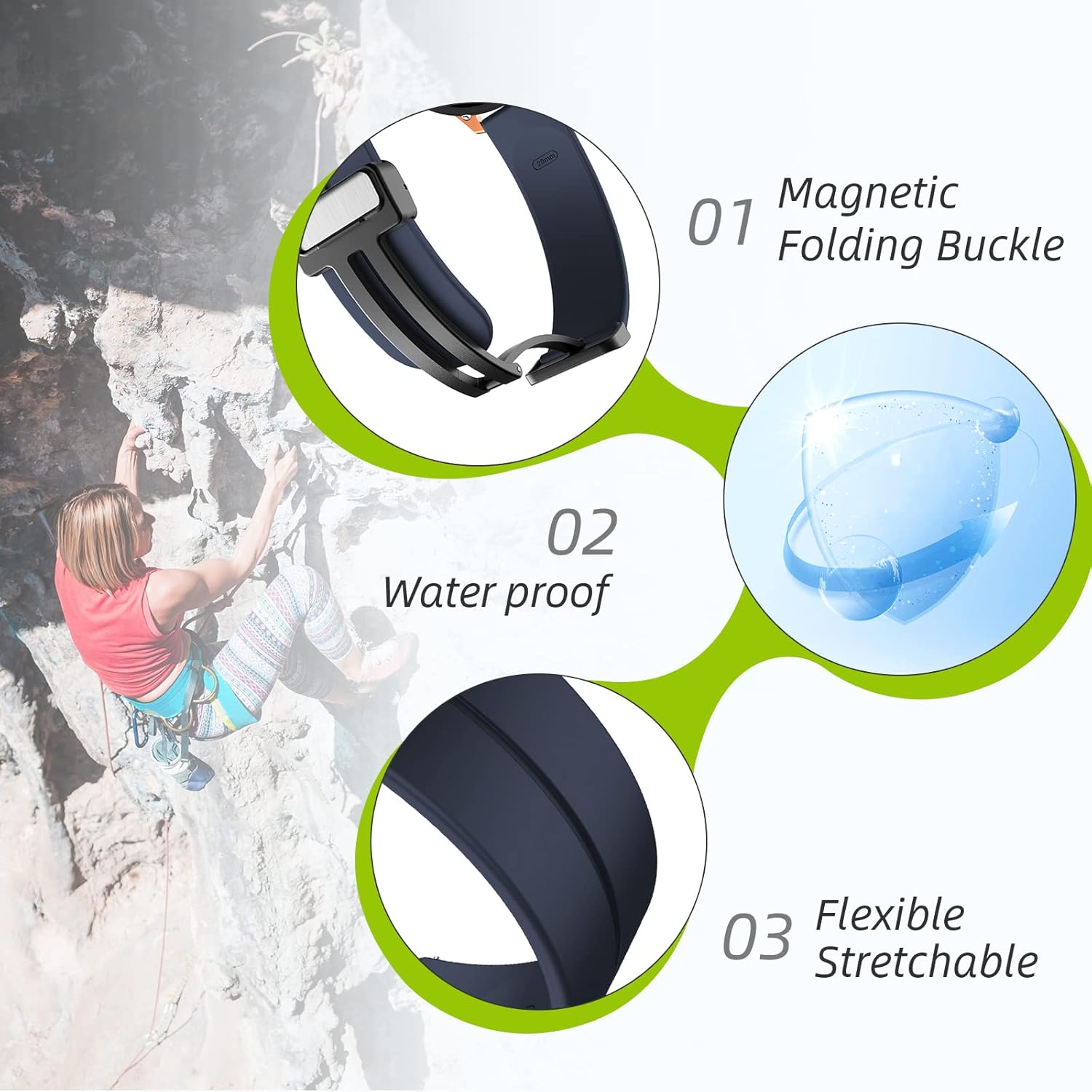 MAKCPOIMER Correas de silicona universales de 0.748 in, 0.787 in y 0.866 in, correas de reloj deportivo de liberación rápida con hebilla plegable