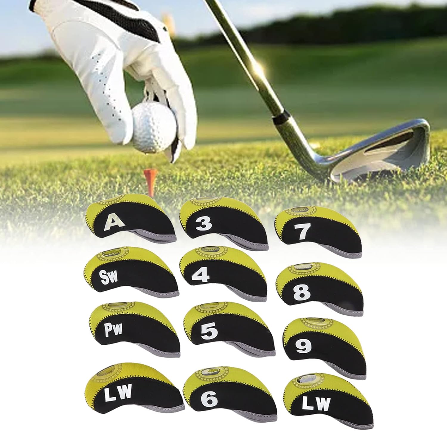 Fundas de cabeza de hierro de golf, 12 piezas de neopreno protector de palos de golf a prueba de arañazos de cuero para palos de golf para todas las