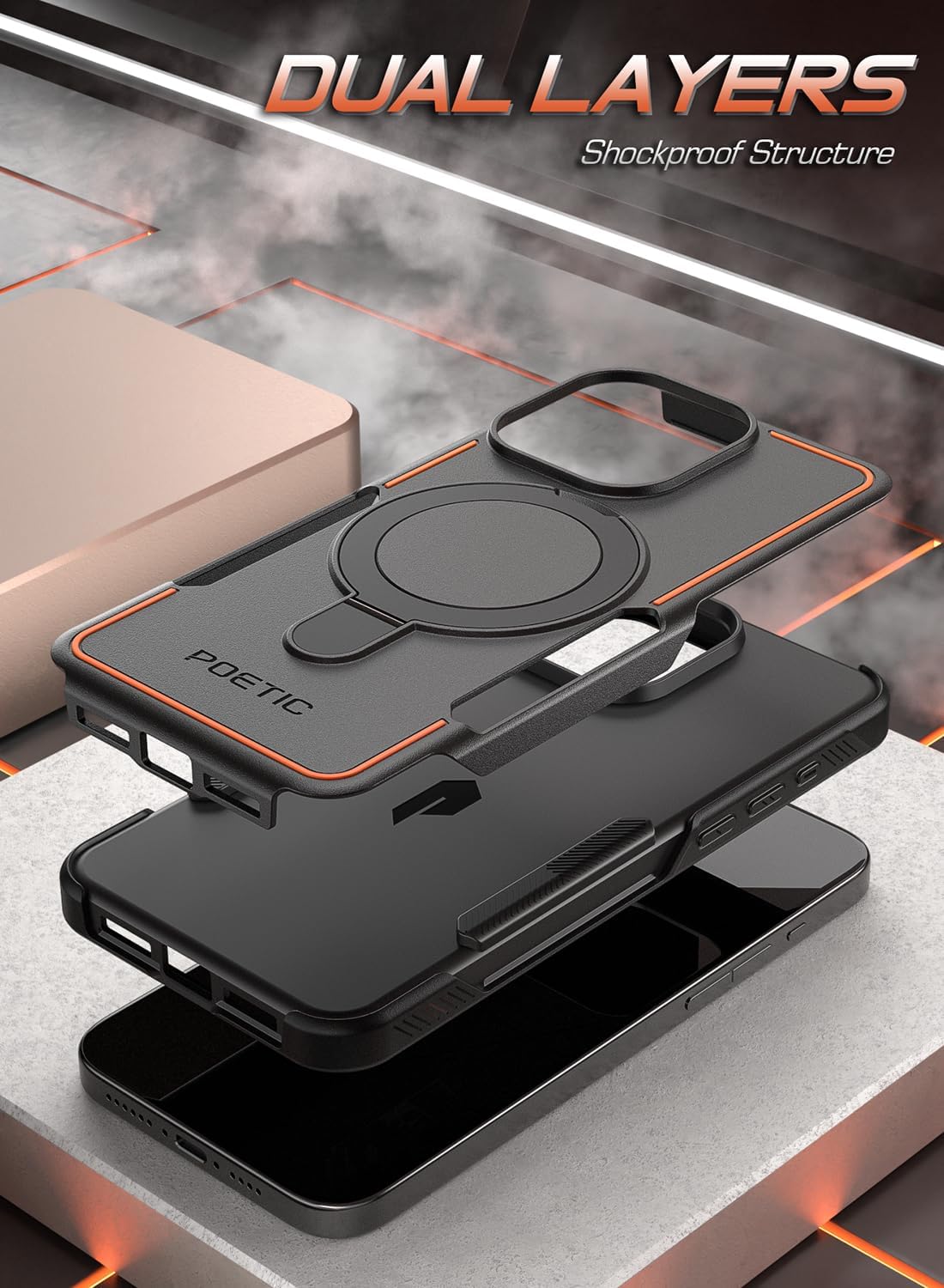 Poetic Neon MagPro – Funda compatible con iPhone 15 Pro Max 5G de 6.7 pulgadas, compatible con MagSafe de doble capa, resistente, resistente, a