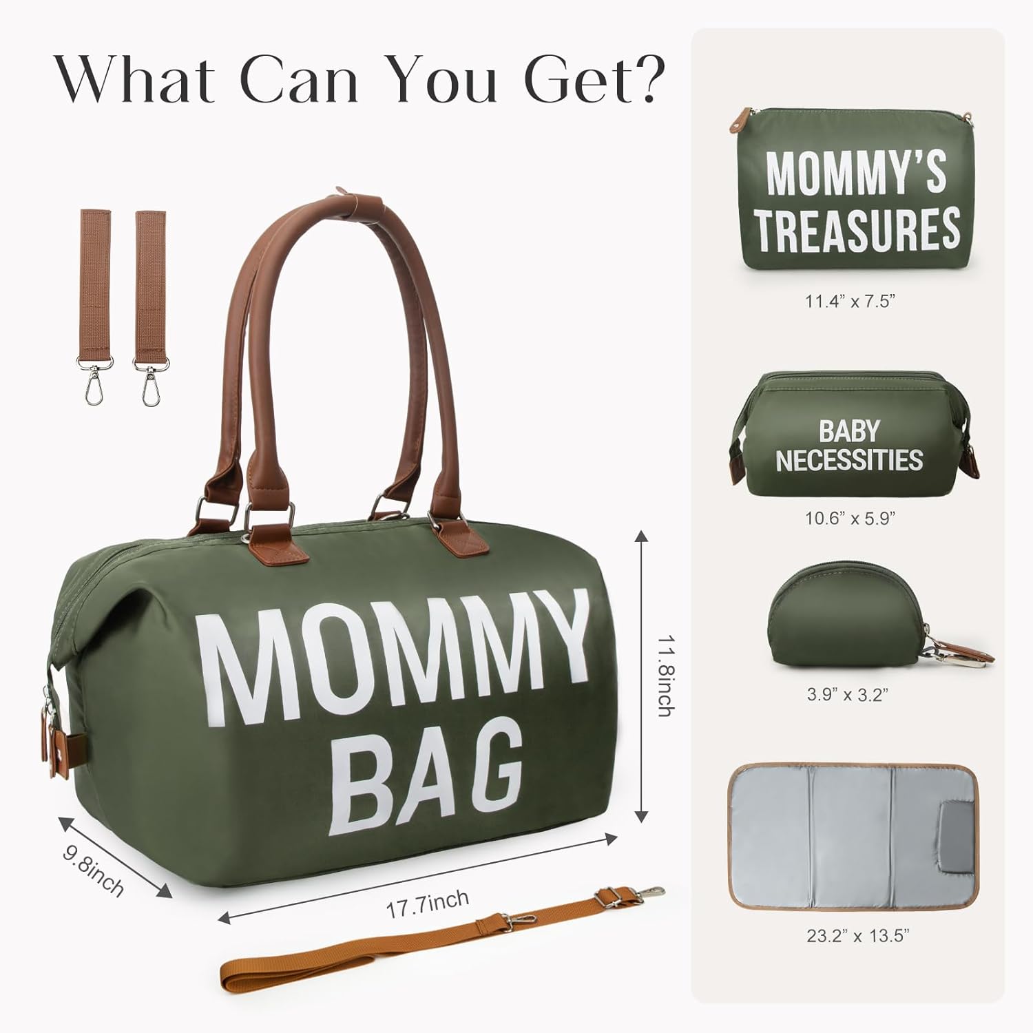printe 6 bolsas grandes para pañales con cambiador y 2 bolsas organizadas, bolsa para mamá para hospital con funda para chupete, correas, gancho