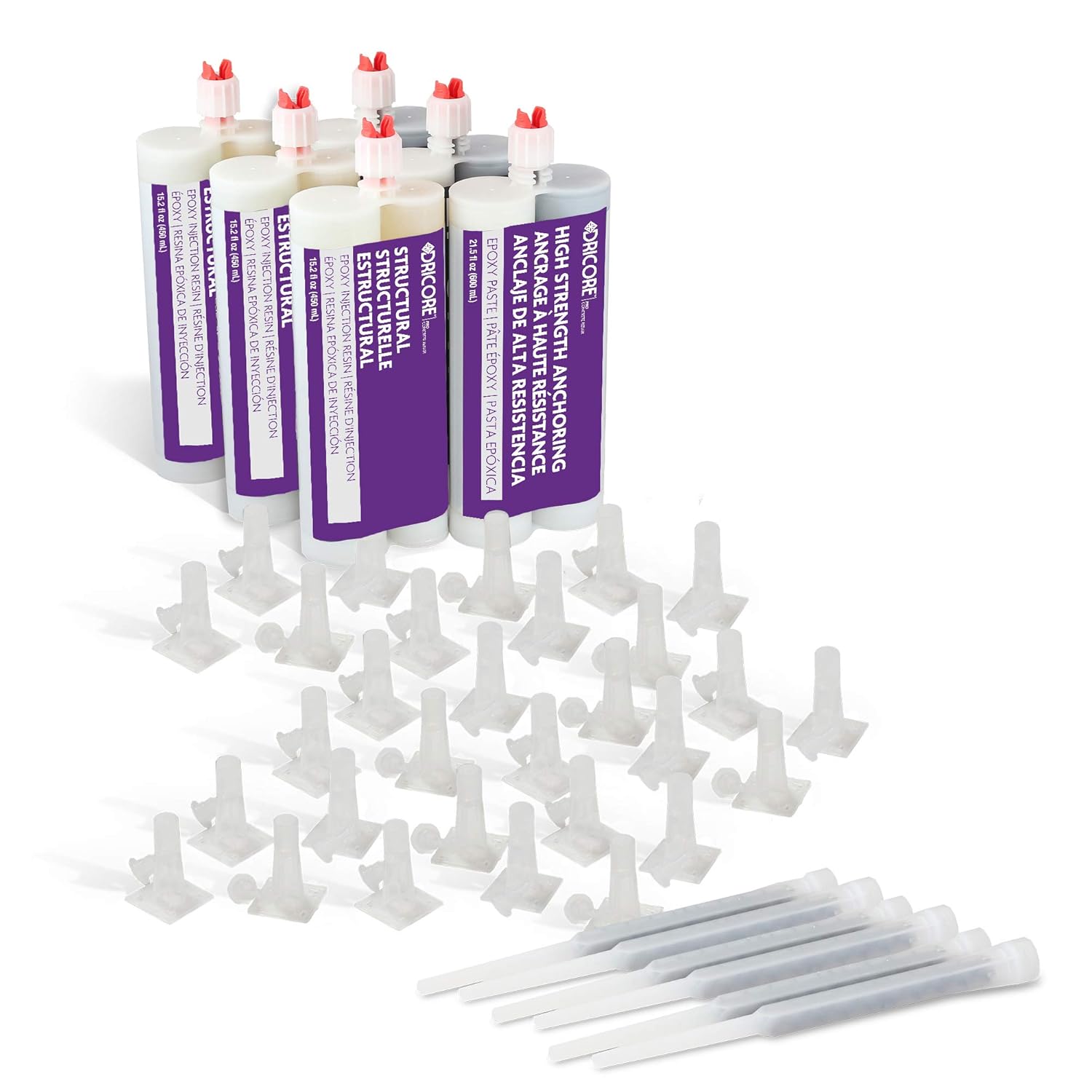 DRICORE PRO Kit de resina de inyección epoxi estructural de reparación de hormigón (30 pies)  El mejor juego todo en uno con relleno inyectable para