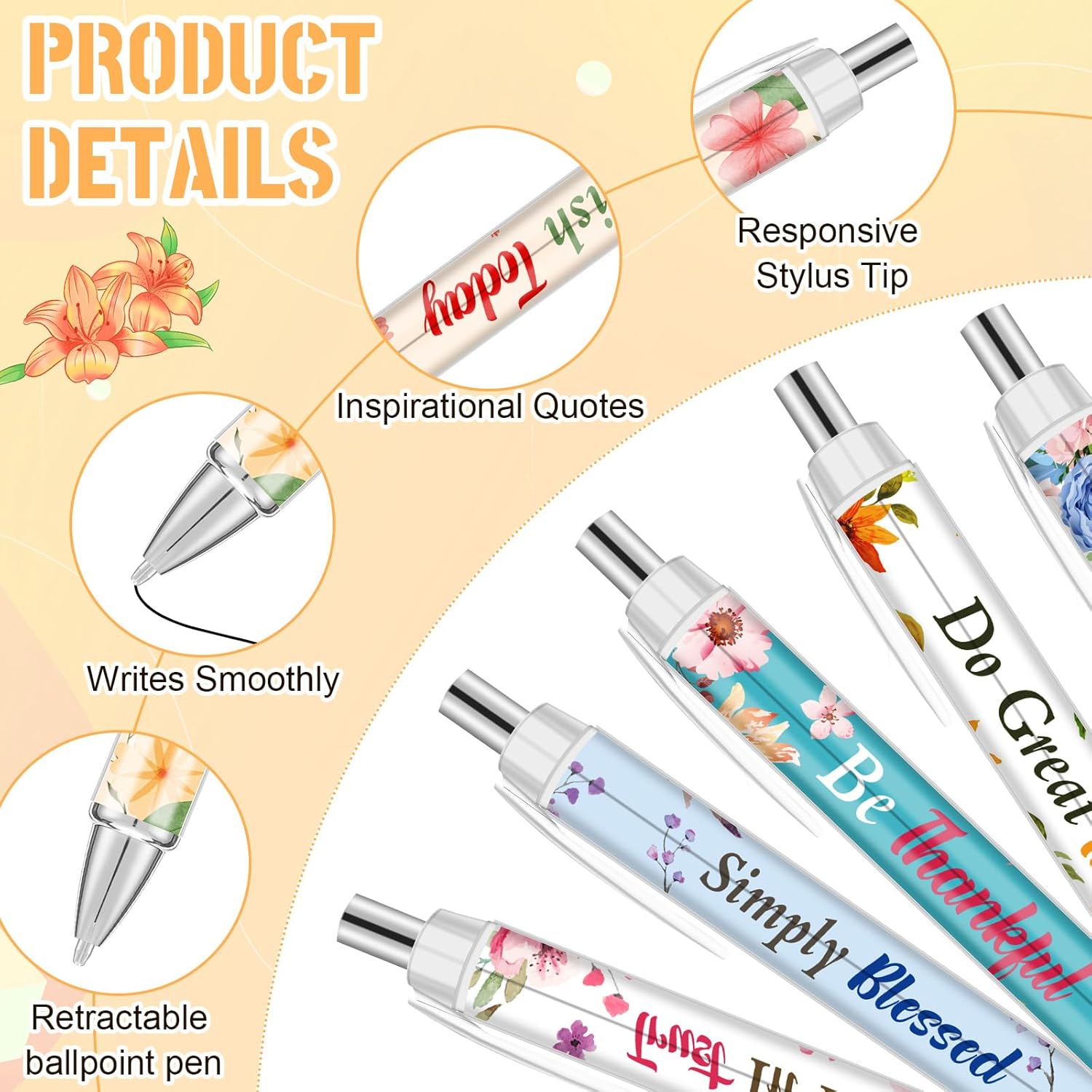 Jutom 72 bolígrafos con versículo bíblico, bolígrafos de flores cristianas, bolígrafos con citas inspiradoras, bolígrafos retráctiles de tinta negra