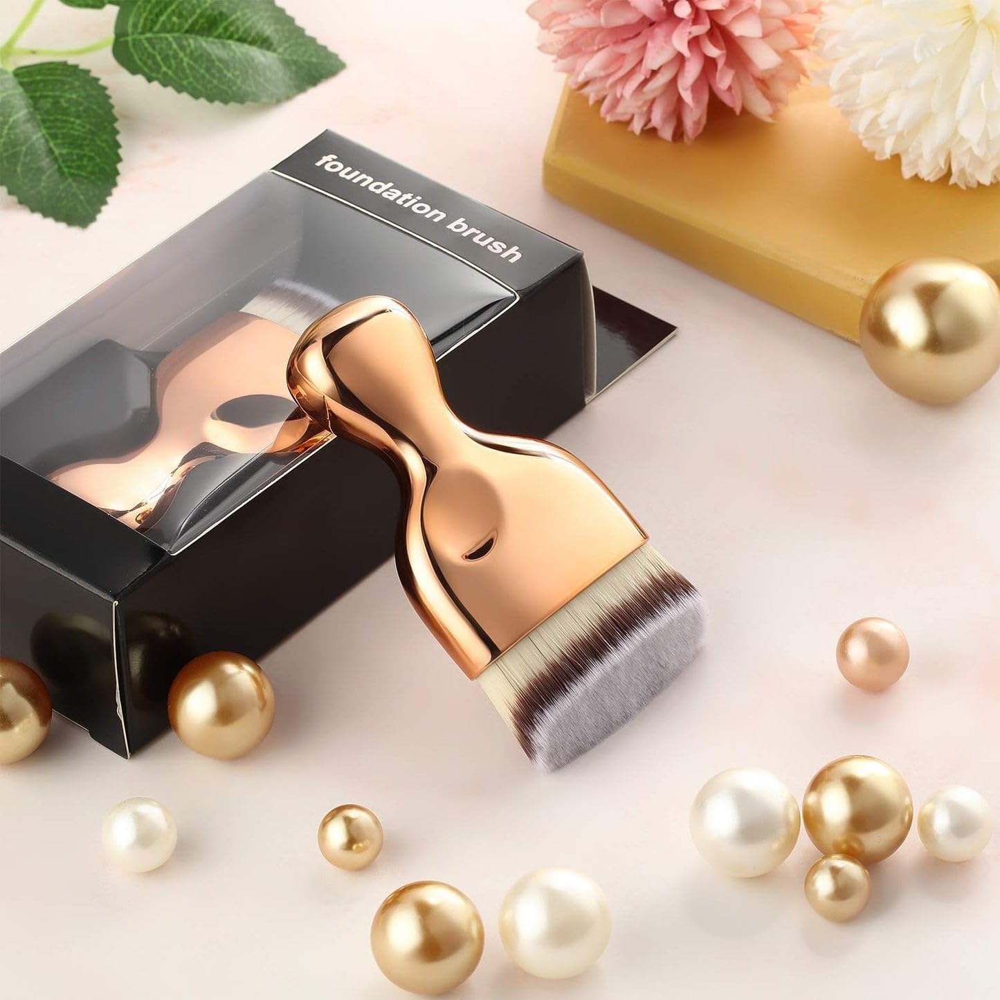 Brocha Kabuki plana en ángulo para autobronceador, cepillo autobronceador, cepillo de maquillaje corporal de alta densidad para bronceado sin sol,