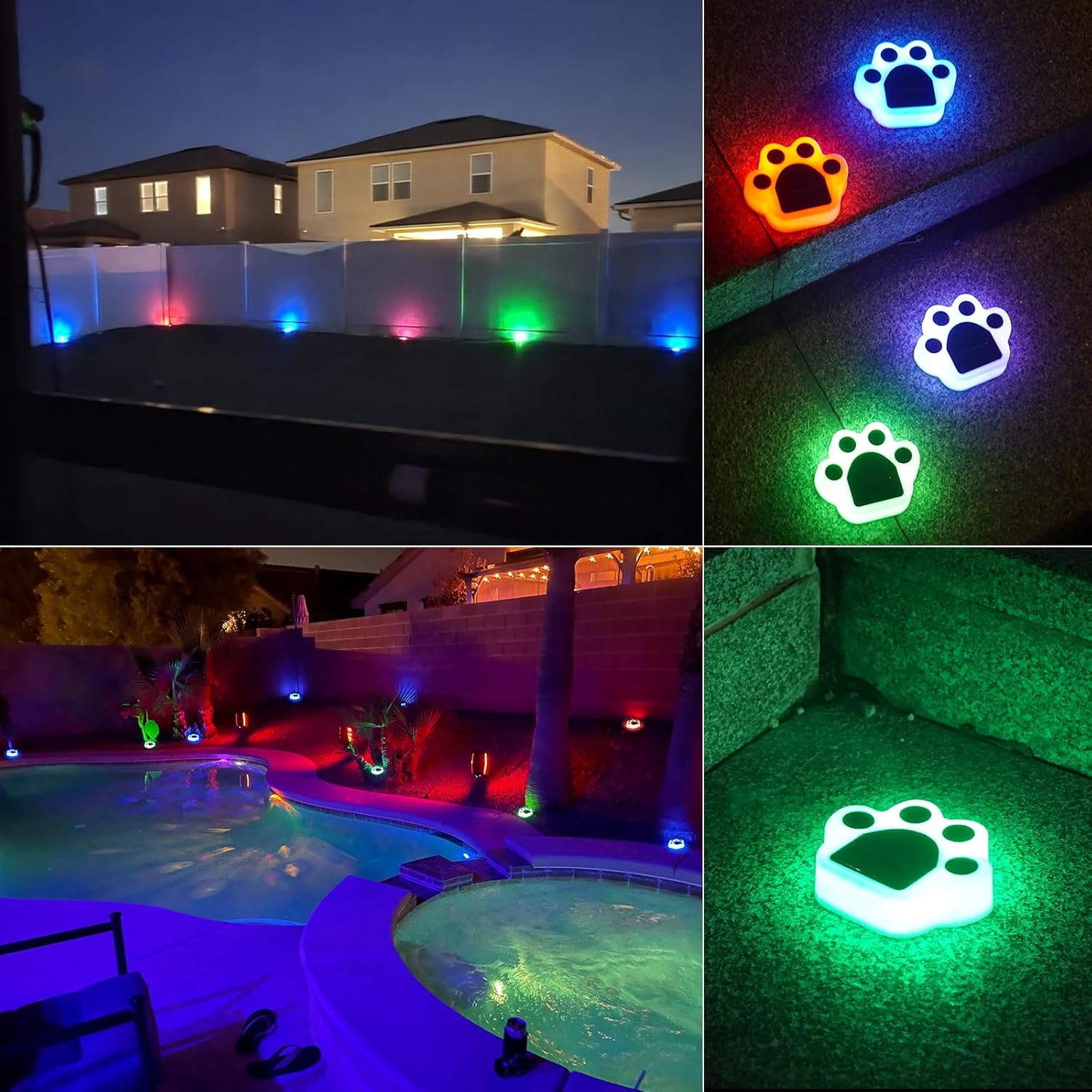 CreekFrog Paquete de 4 luces solares con estampado de patas, luz solar para jardín, impermeable, gato, perro, animal, camino, luces LED para el