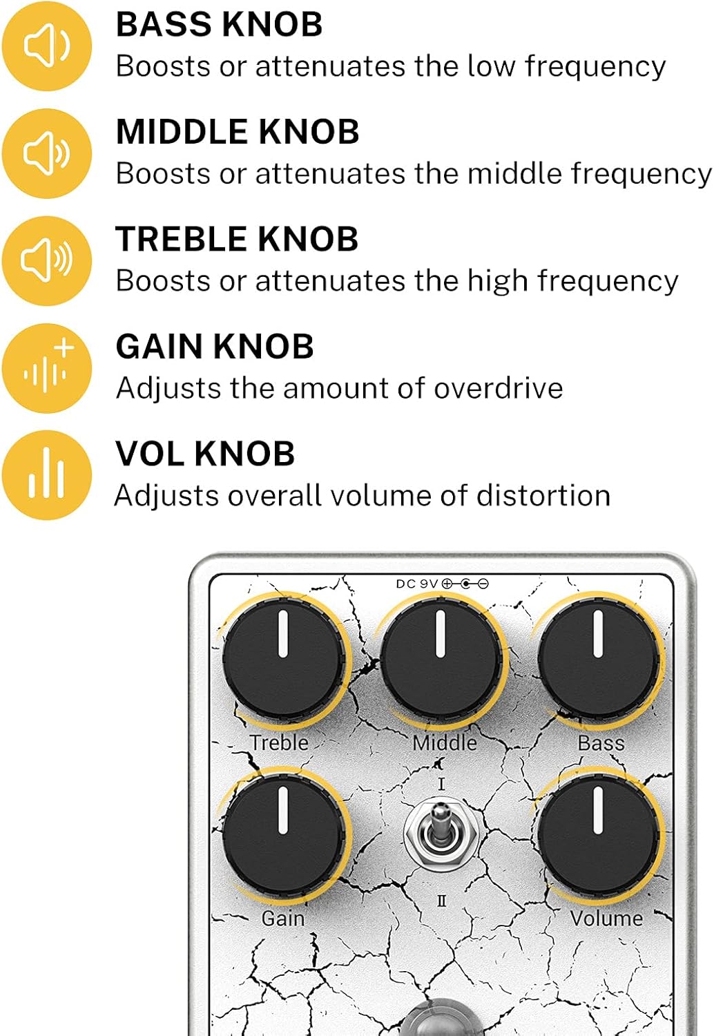 Donner Pedal de distorsión de guitarra, Dark Horizon Crunch Distortion Classic British Distortion Efecto de distorsión con ecualizador de 3 bandas