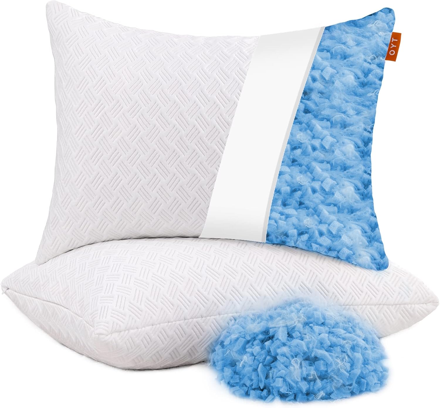 OYT Almohadas refrescantes de espuma viscoelástica para dormir, paquete de 2 almohadas de gel trituradas ajustables de tamaño estándar para dormir,
