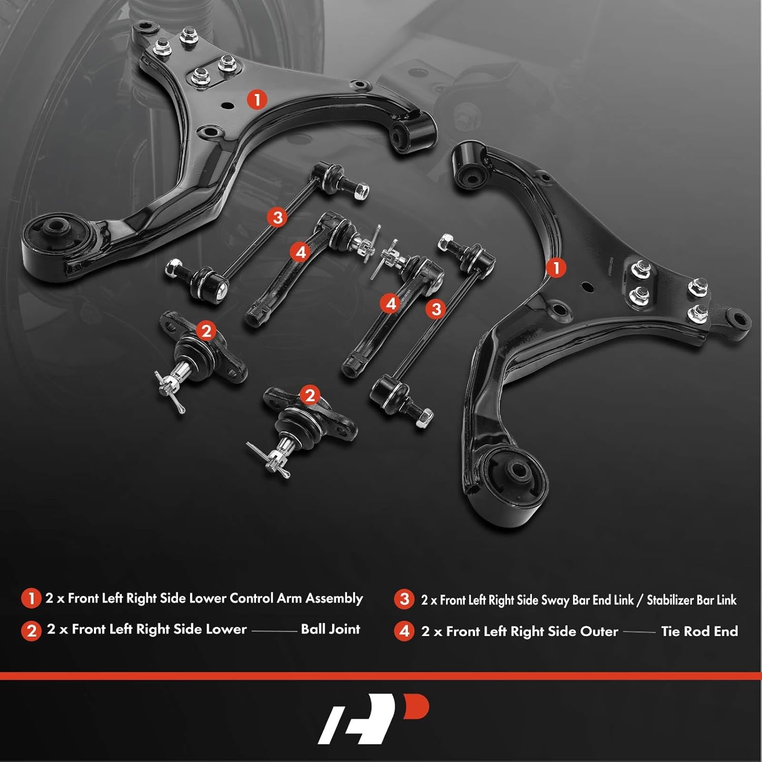 A-Premium Kit de suspensión delantera, brazo de control inferior, barra estabilizadora, articulación de rótula inferior, extremo de barra de