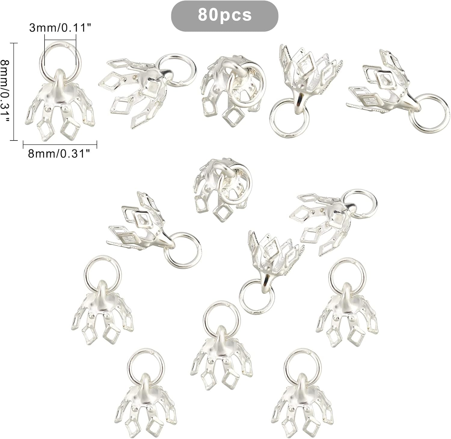 SUPERFINDINGS Hollow Flower Beads Caps Brass Bead Cap Bails End Charm Caps Loop Filigree Prong Spacer Beads for Earrings Bracelets Necklaces Jewelry