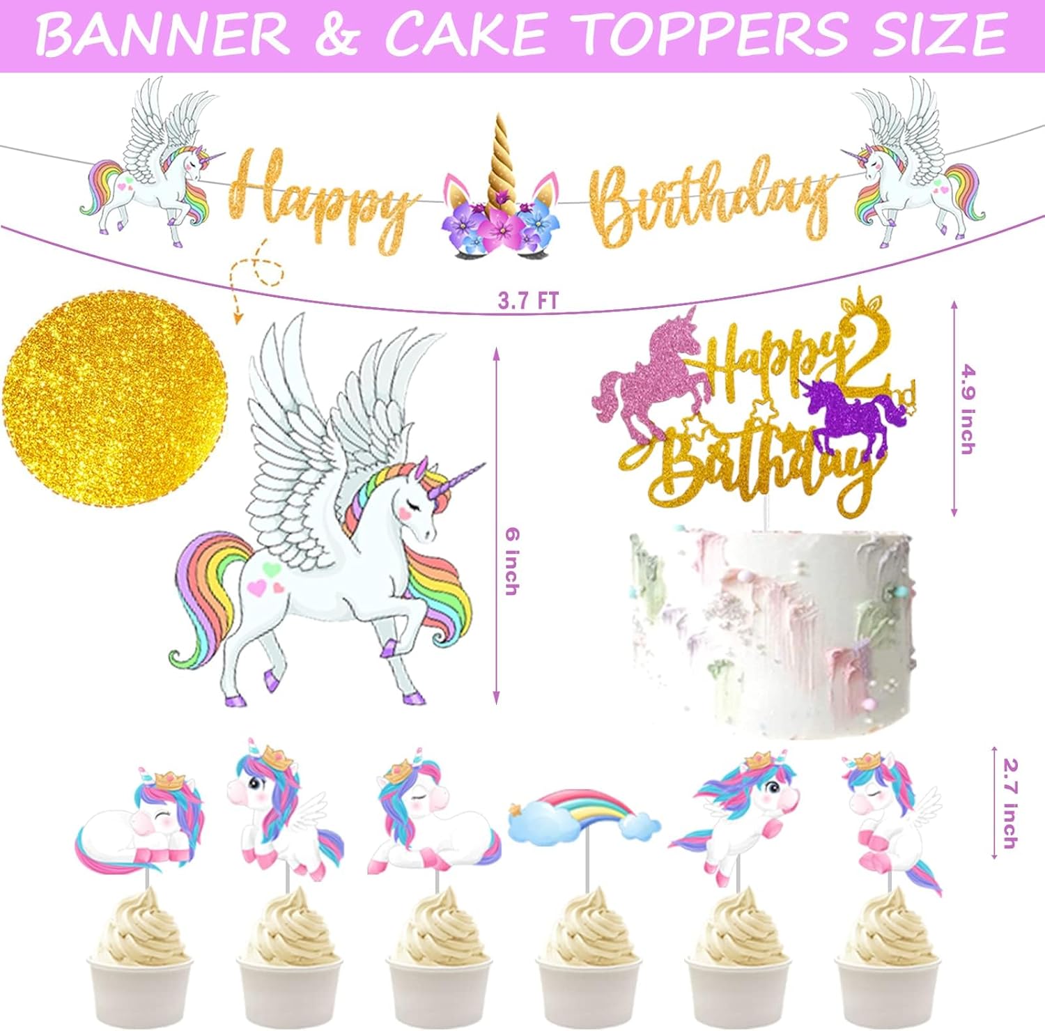 128 decoraciones de unicornio para el segundo cumpleaños para niñas, decoraciones de fiesta de cumpleaños de unicornio de Fiesec de dos años,