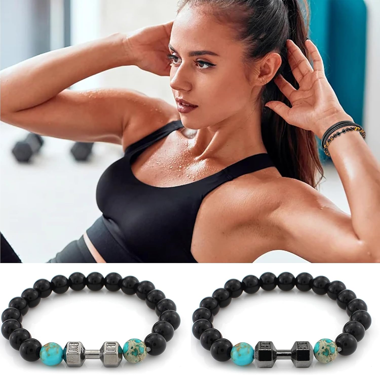 Honbay 50 dijes de aleación para mancuernas colgantes, mini, equipo de fitness, cuentas espaciadoras para aretes, collares, pulseras, llaveros,