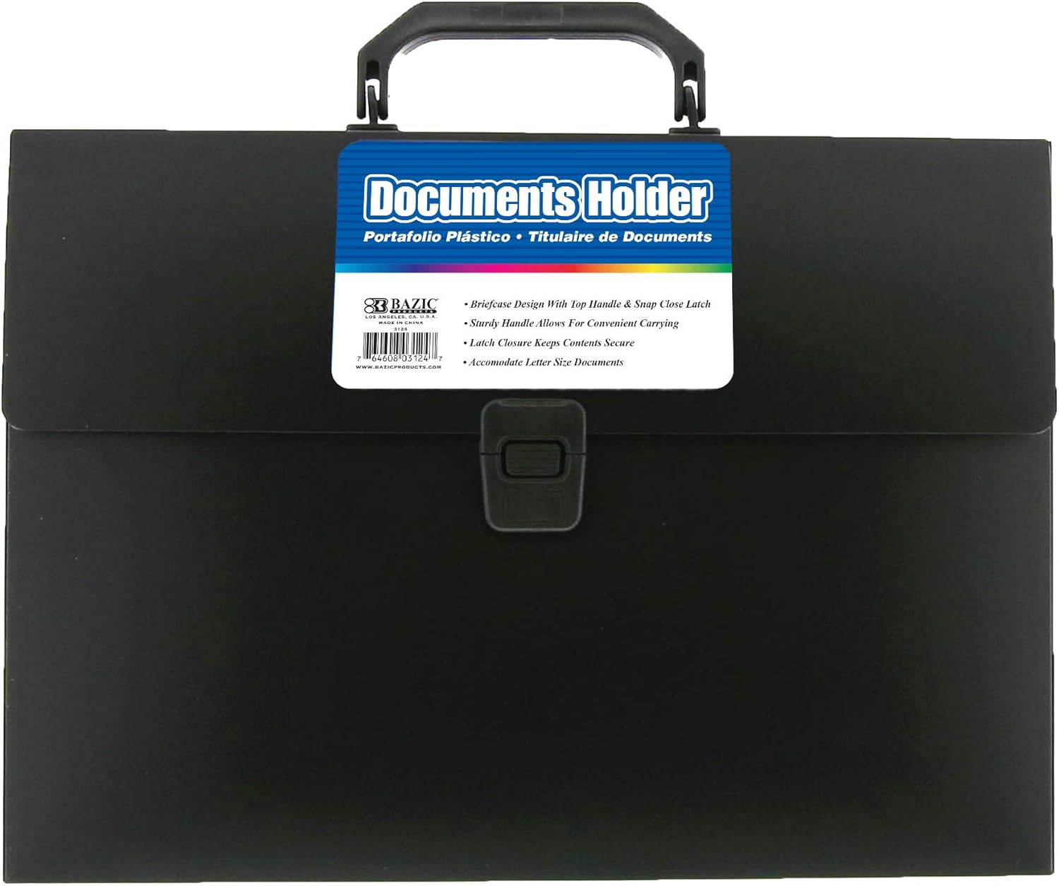 BAZIC – Carpeta de archivos de plástico con asa, tamaño carta, color negro, organizador portátil de documentos de papel, suministros de oficina, 1
