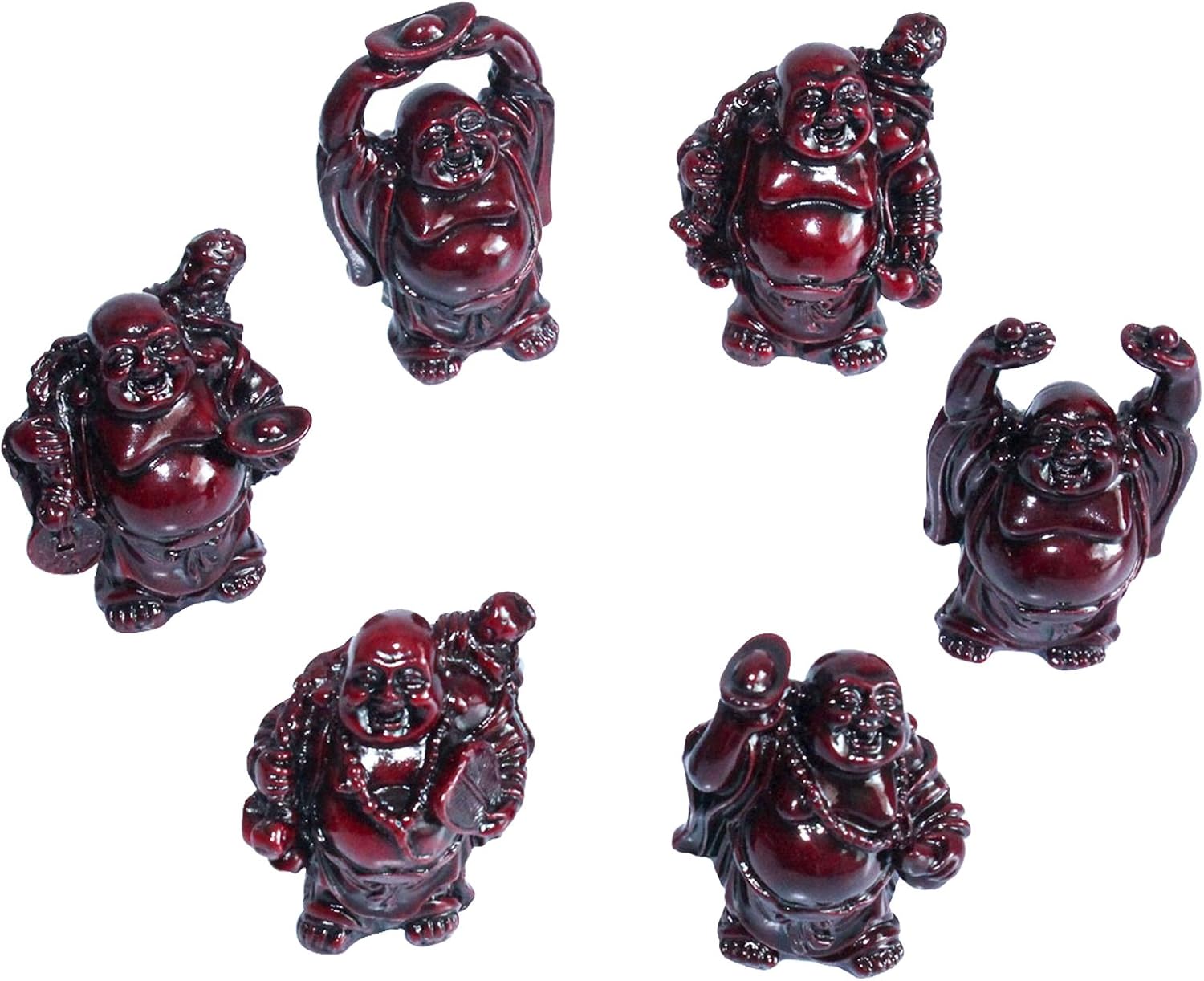 BRABUD – Juego de 6 figuras de resina roja de Buda sonriente de 2.5 pulgadas, buen regalo y colección (rojo grande)