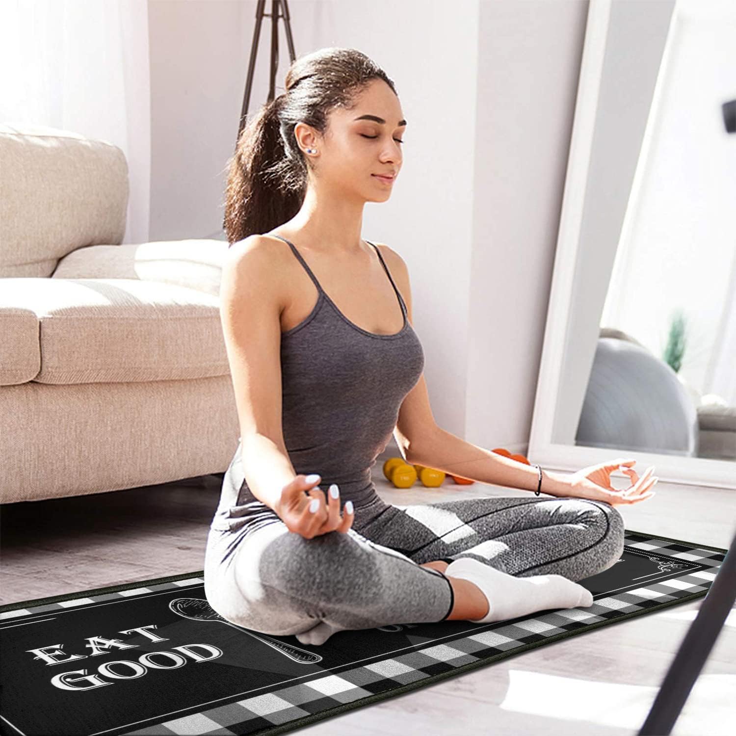 Juego de 2 alfombras de cocina a cuadros blancos y negros, antideslizantes, lavables, absorbentes, de microfibra, para el suelo, 17 x 47 + 17 x 30