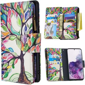 XYX Funda tipo cartera con cremallera para Samsung S20 FE, colorida funda de piel sintética con cierre de cremallera con 9 ranuras para tarjetas y XYX Funda tipo cartera con cremallera para Samsung S20 FE, colorida funda de piel sintética con cierre de cremallera con 9 ranuras para tarjetas y