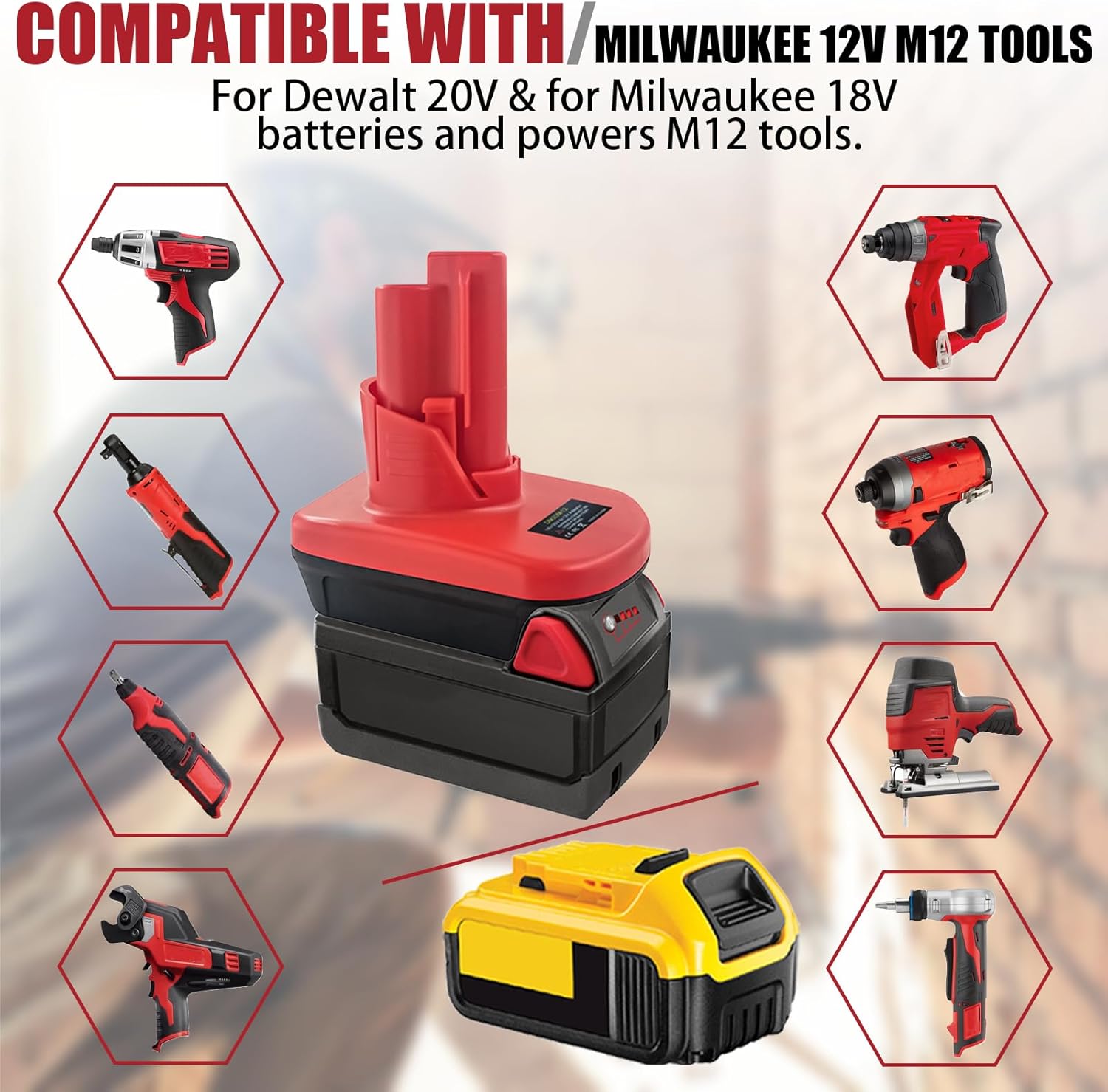 Adaptador de batería para Milwaukee 18V para Dewalt 20V Convertir a para Milwaukee M12 12V10.8V Batería, Adaptador Convertidor para Milwaukee para