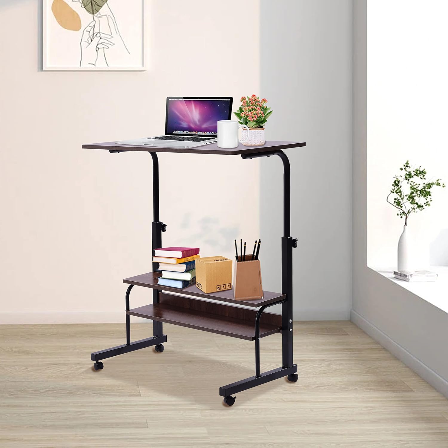 YIYIBYUS Escritorio de pie ajustable, escritorio de pie móvil, carrito de computadora portátil con ruedas, carrito de computadora rodante para