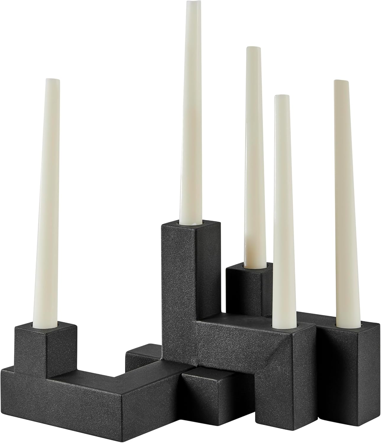 Danya B. Juego de candelabros cónicos apilables de metal negro contemporáneo de 2 piezas