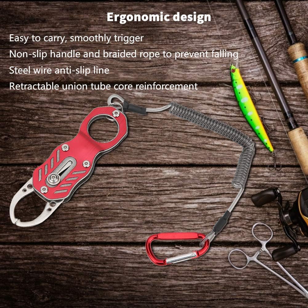 Mini abrazadera de agarre de pesca con cuerda antipérdida, diseño de aleación de aluminio ligero para un fácil control de peces y resistencia a la