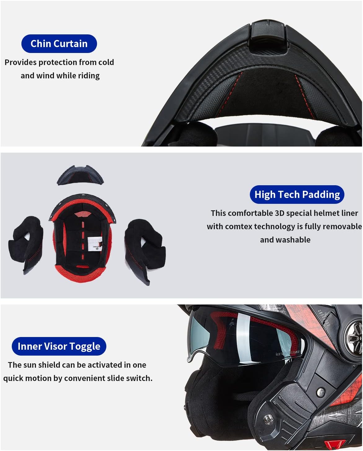 ILM Casco modular de motocicleta de cara completa para ATV, casco de moto de nieve tres en uno, con visera antiniebla Pinlock para hombres y