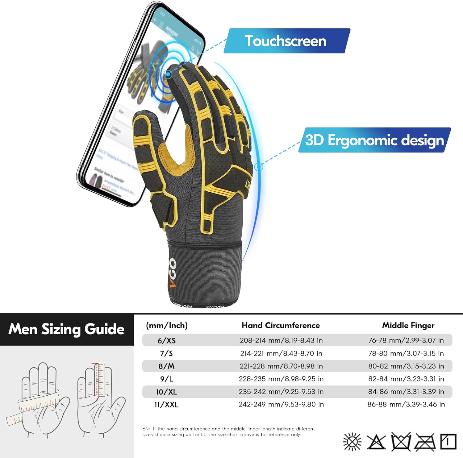Vgo… Guantes de trabajo de cuero para hombre, guantes de mecánico (PA7756GA9604)