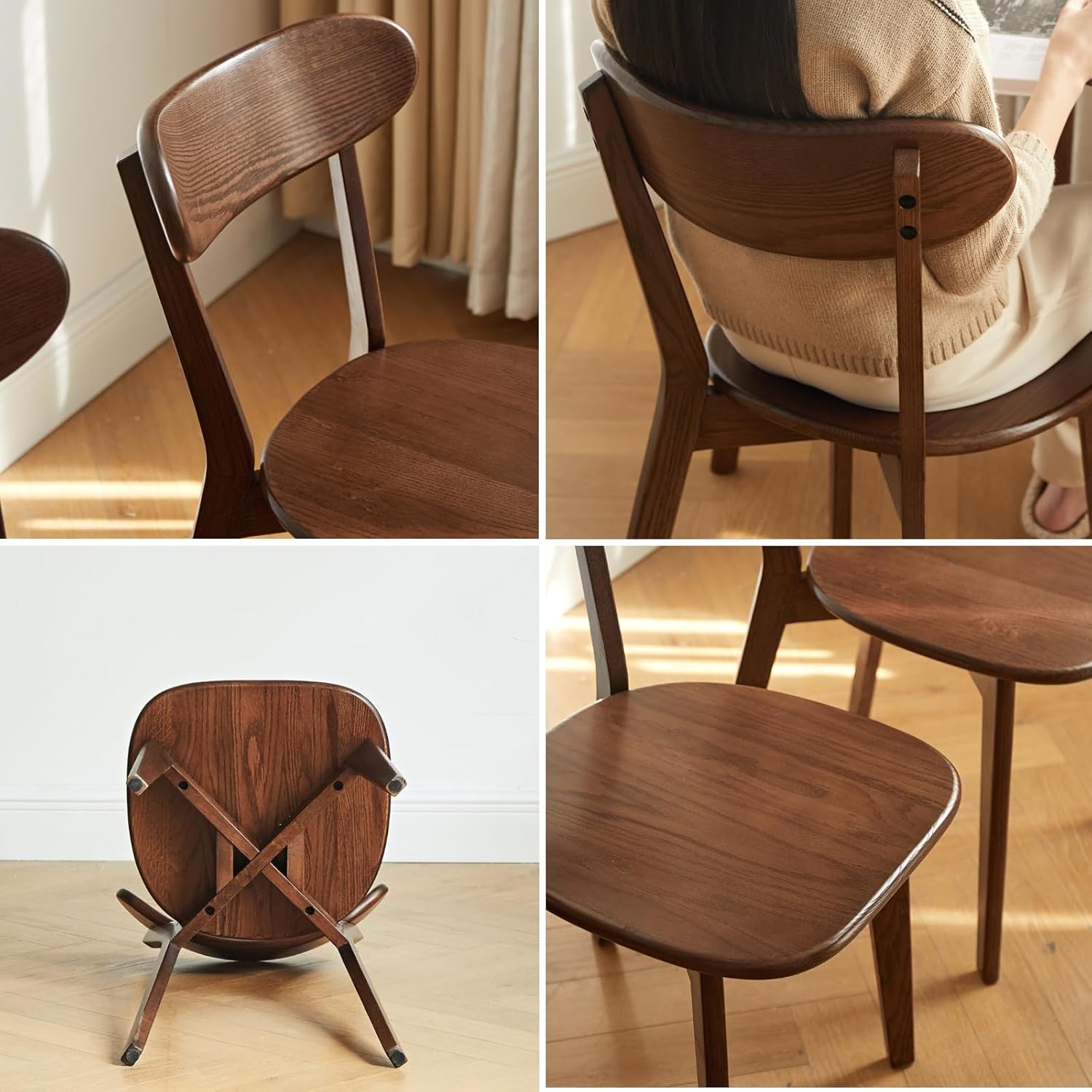Sillas de comedor, silla de comedor 100% de madera de roble maciza con diseño moderno de mediados de siglo, sillas de respaldo, sillas de cocina,