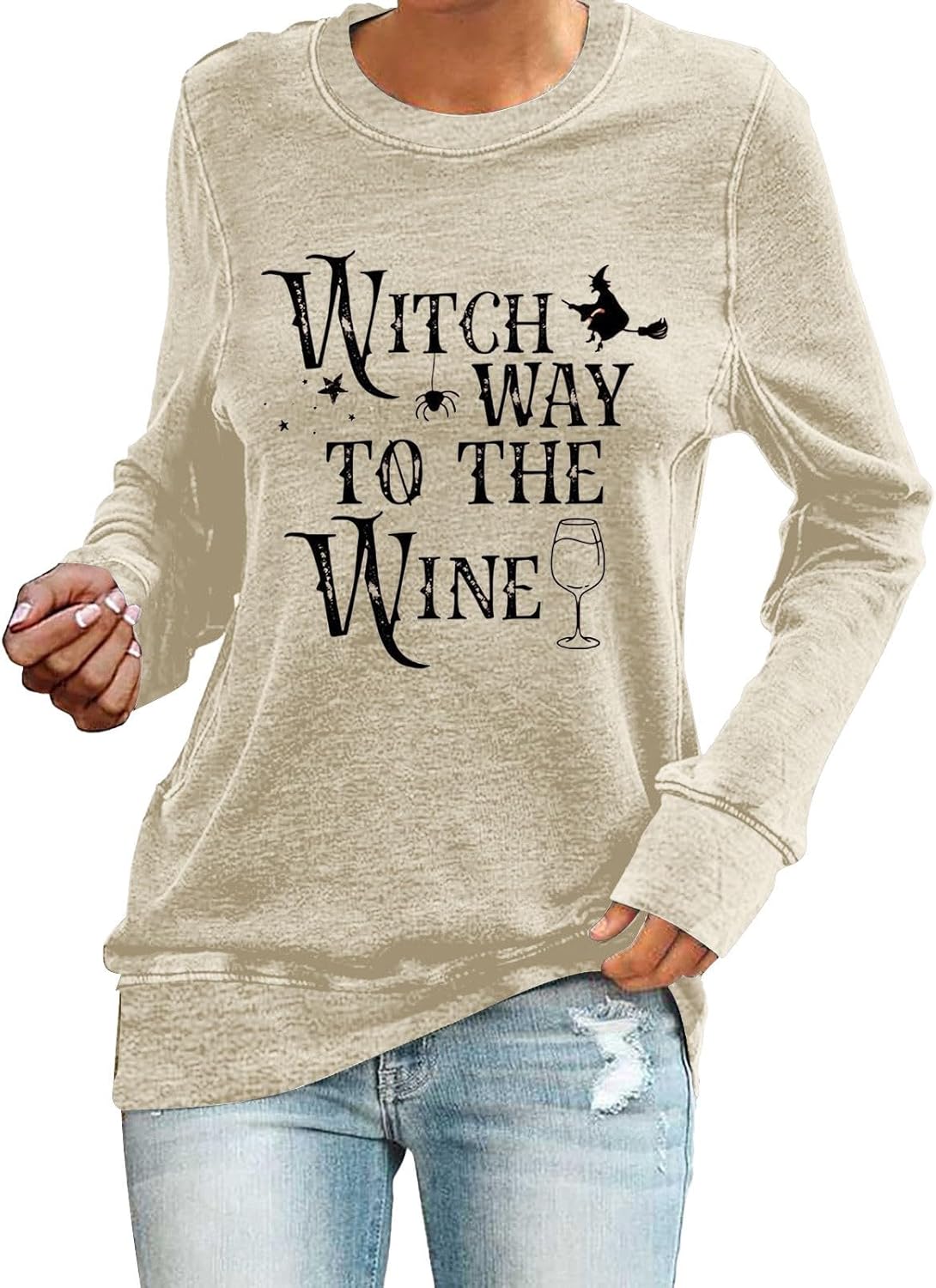 Blusas de talla grande para mujer, 3 camisetas de bruja Way To The Wine, sudadera de bruja de Halloween, vino de Halloween, talla grande