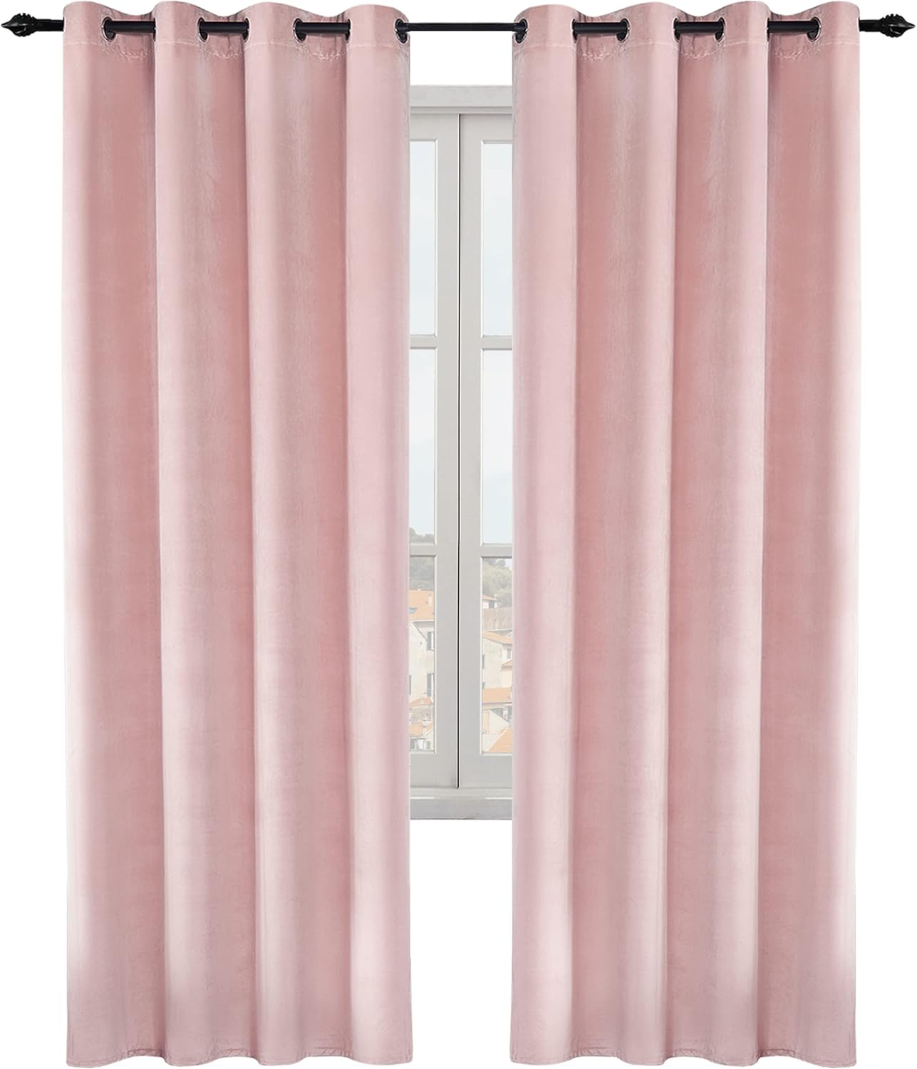 Cortinas de terciopelo rosa de 63 pulgadas con ojales, cortinas de terciopelo rosa supergruesas, con aislamiento térmico, reducción de ruido, para