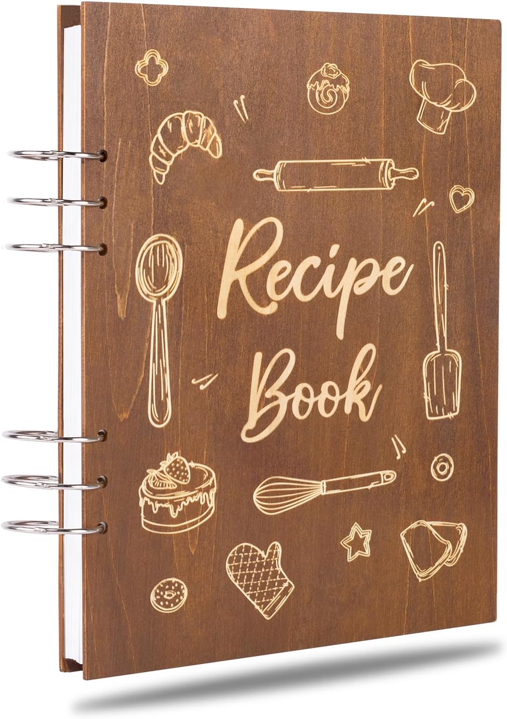 Creawoo Libro de recetas de madera para escribir en tus propias recetas, carpeta de recetas en blanco personalizada, libro de cocina, recetas