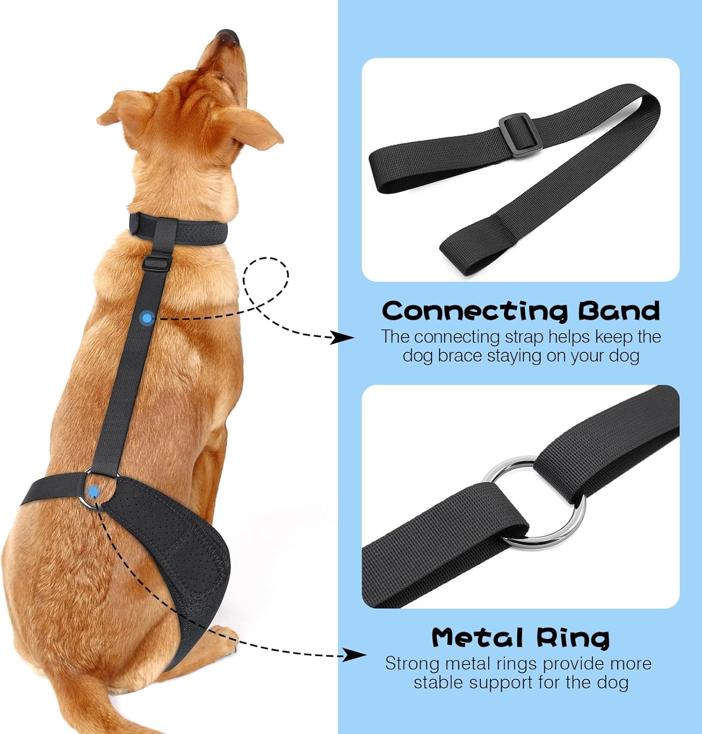 Rodillera ajustable para perro  Soporte para piernas de perro ACL para apoyo con lesiones de ligamento cruzado, dolor articular y dolor muscular,