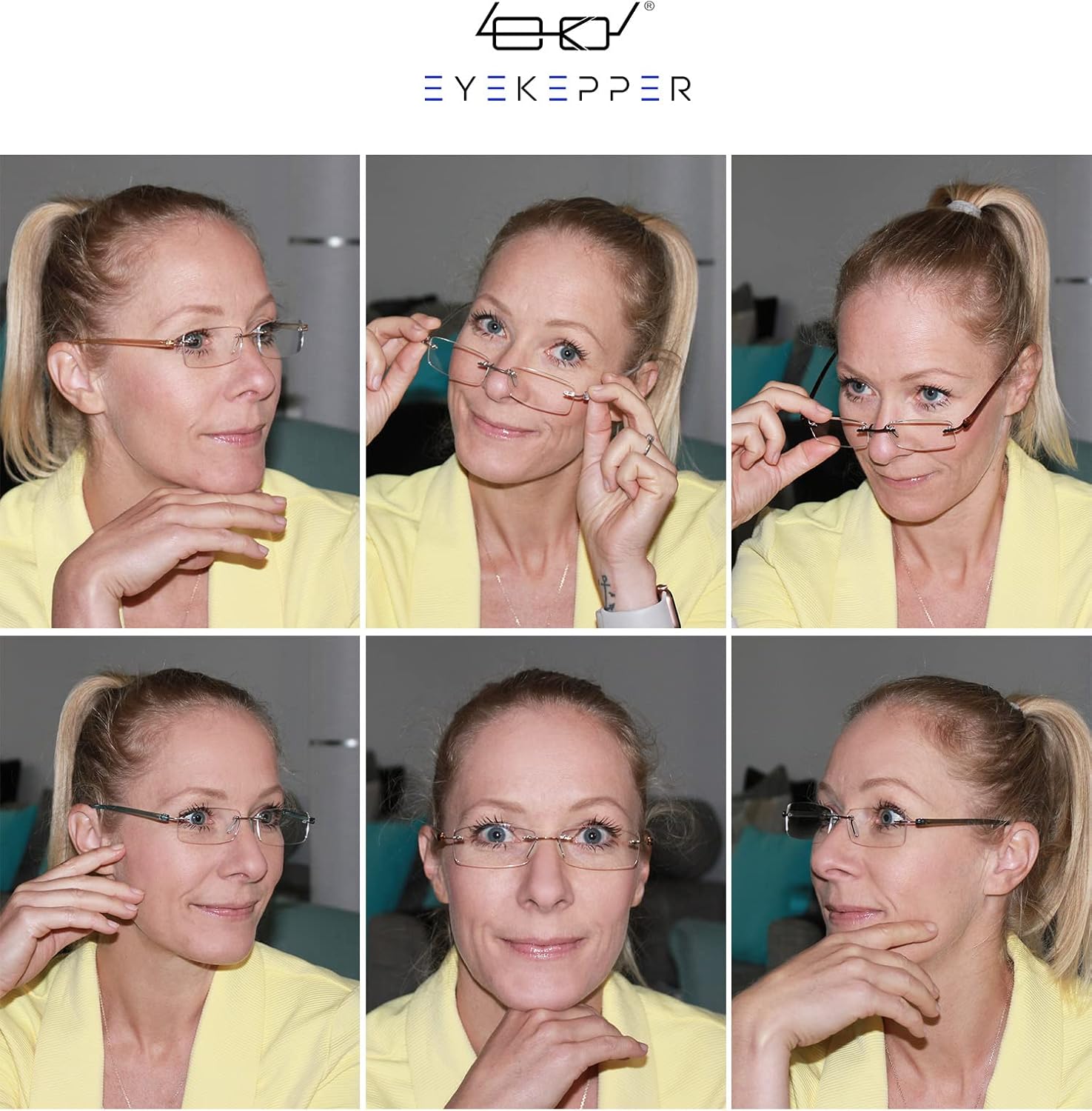Eyekepper Paquete de 6 lentes de lectura sin montura de color mixto para mujer, lentes de lectura sin marco para hombres +3.50