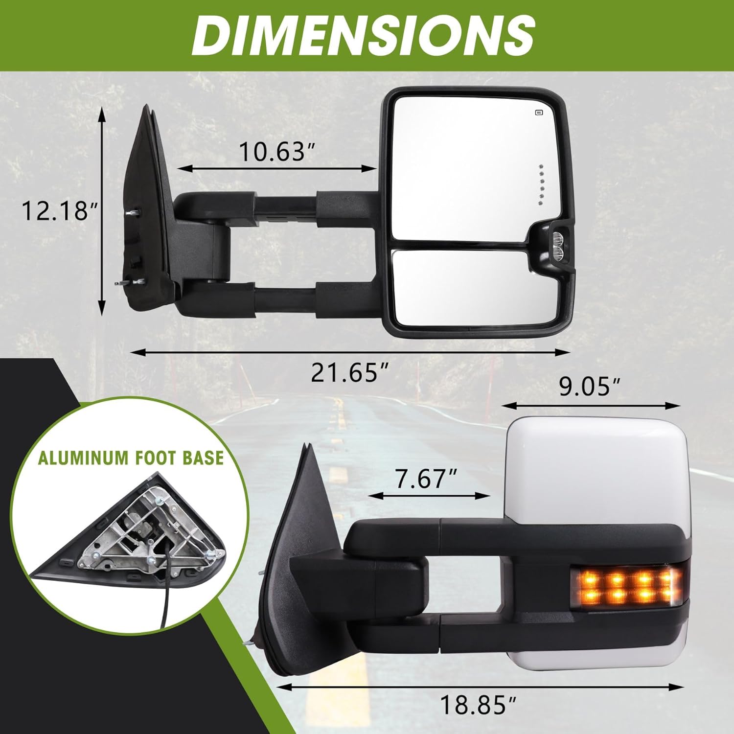 Espejos de remolque 2014-2018 Chevy Silverado GMC Sierra con luz de funcionamiento, luz de señal de giro, luz de respaldo, calefacción, vidrio